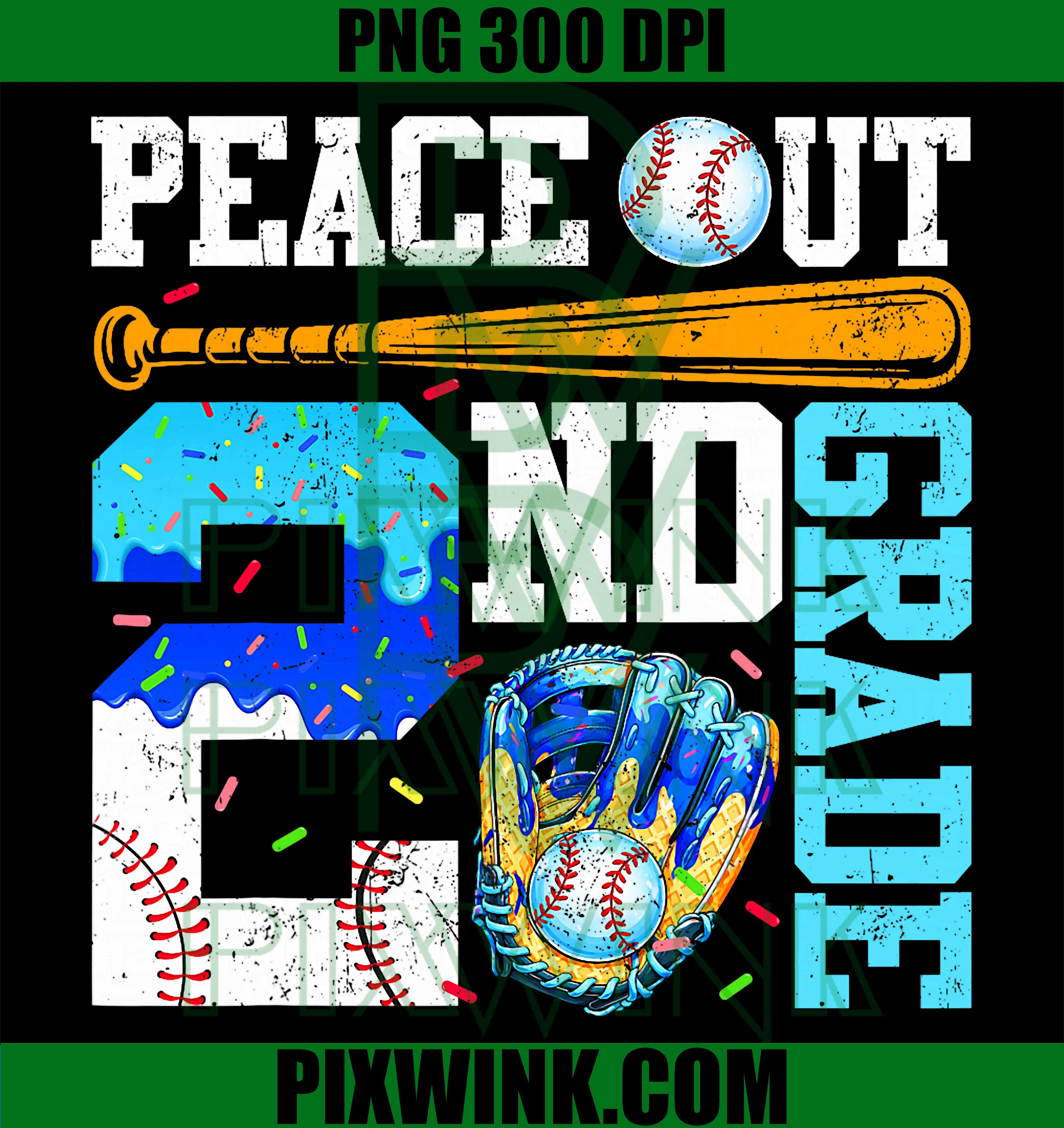 Peace Out 2nd Grade Baseball PNG, Graduation Last Day Boy Design PNG