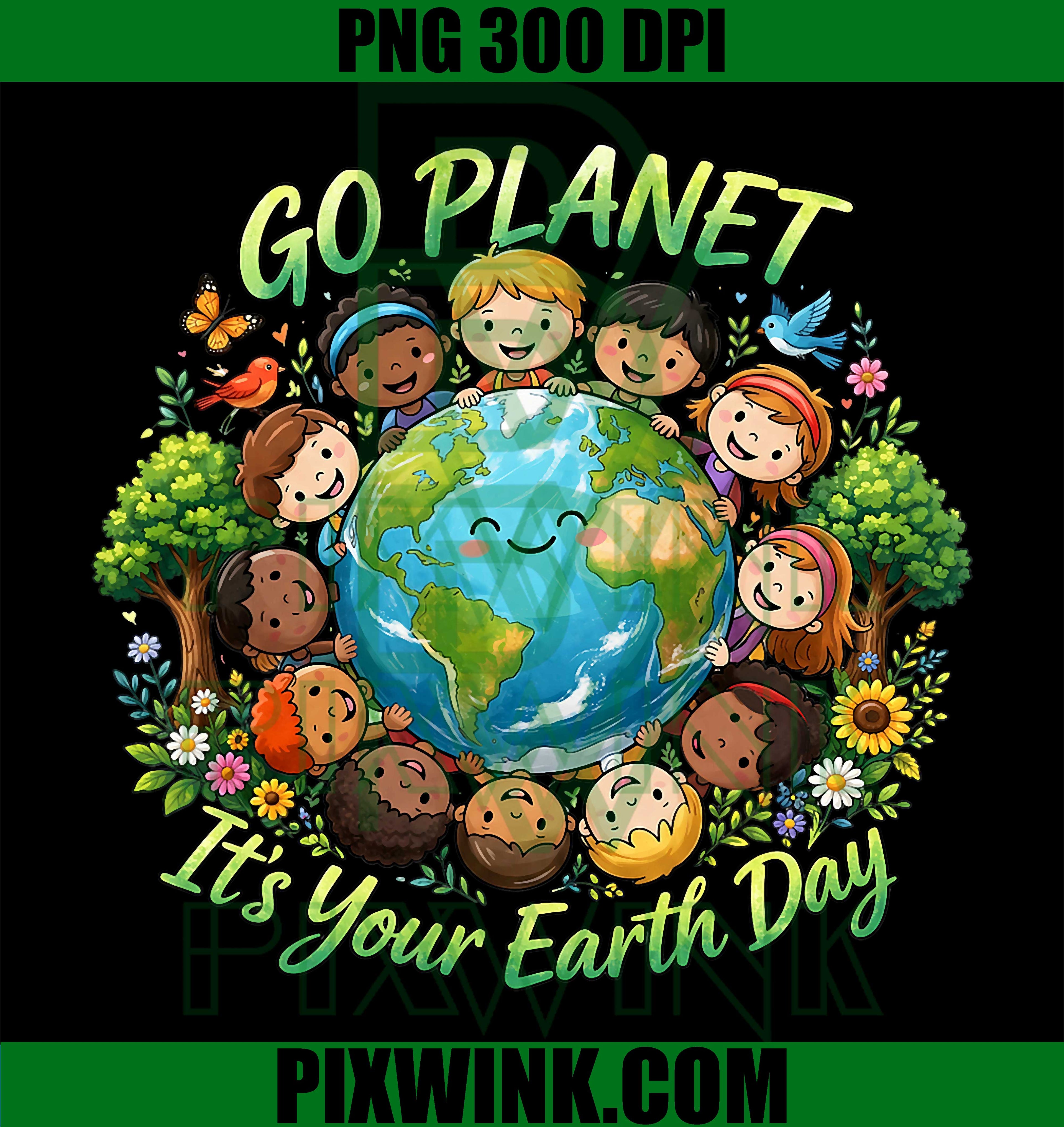 Earth Day 2026 PNG, Go Planet Teacher PNG, Cute Kids Earth PNG