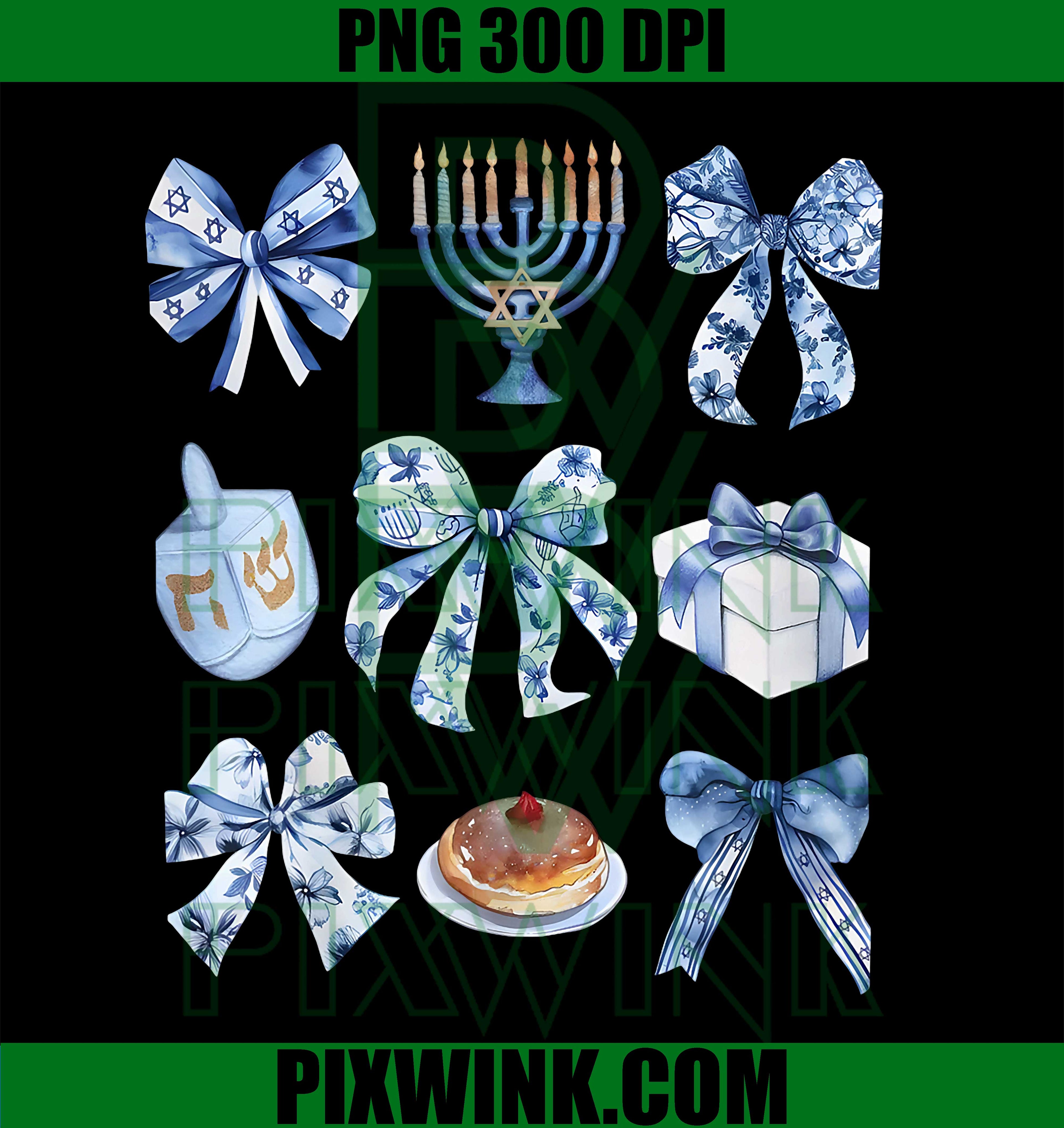 Coquette Hanukkah Bow, Jewish Bow Menorah, Bow Women Girls PNG
