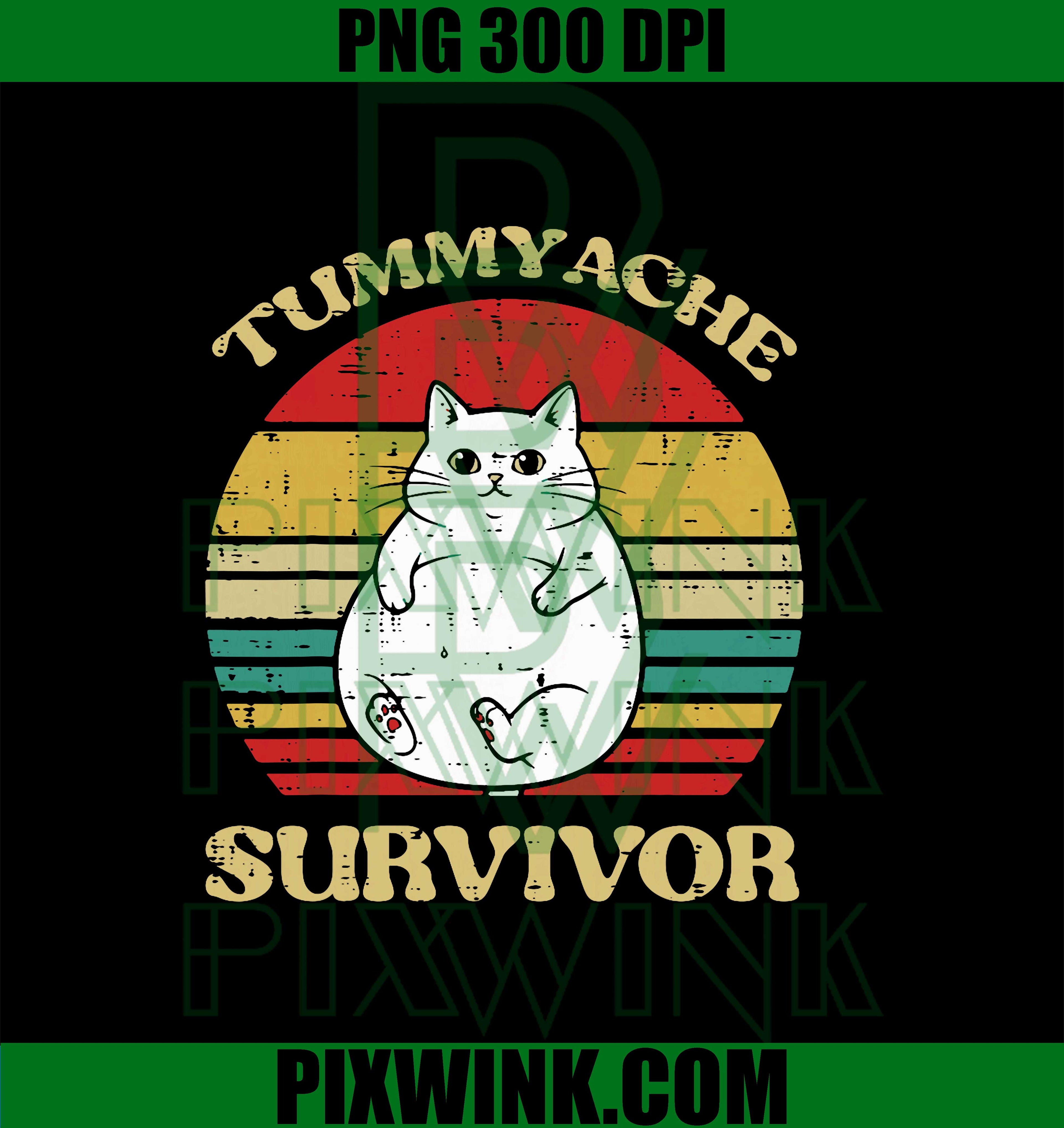Fat Cat Tummy Ache Survivor PNG, Funny Saying Meme PNG