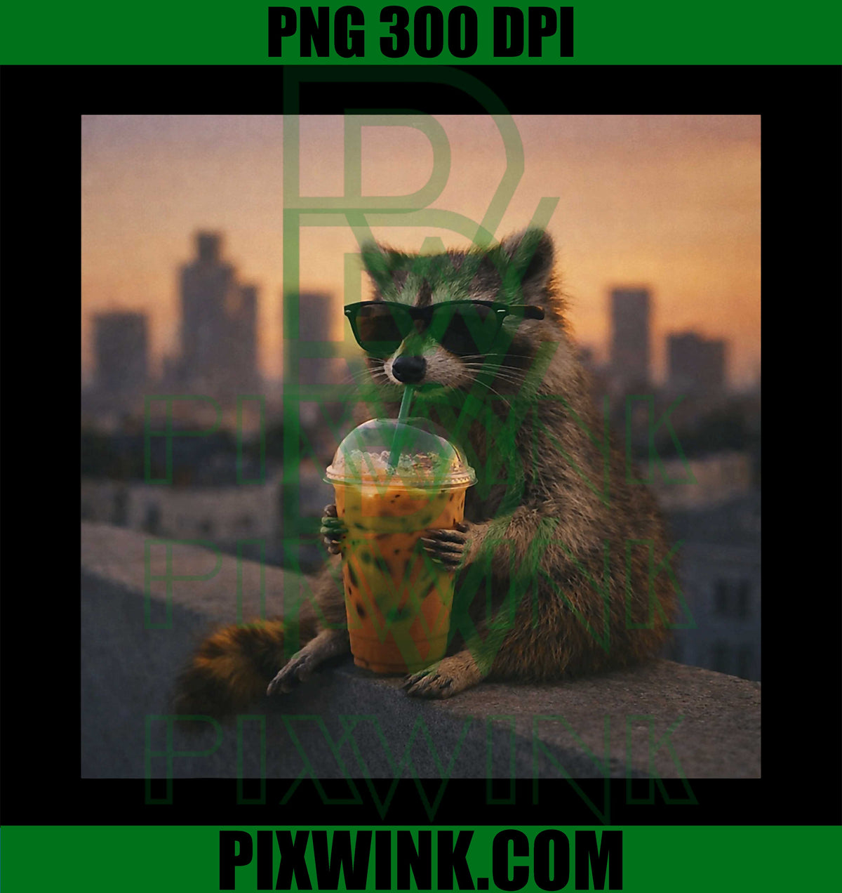 Raccoon Iced Coffee PNG, Funny Animal Meme PNG, Coffee Raccoon PNG
