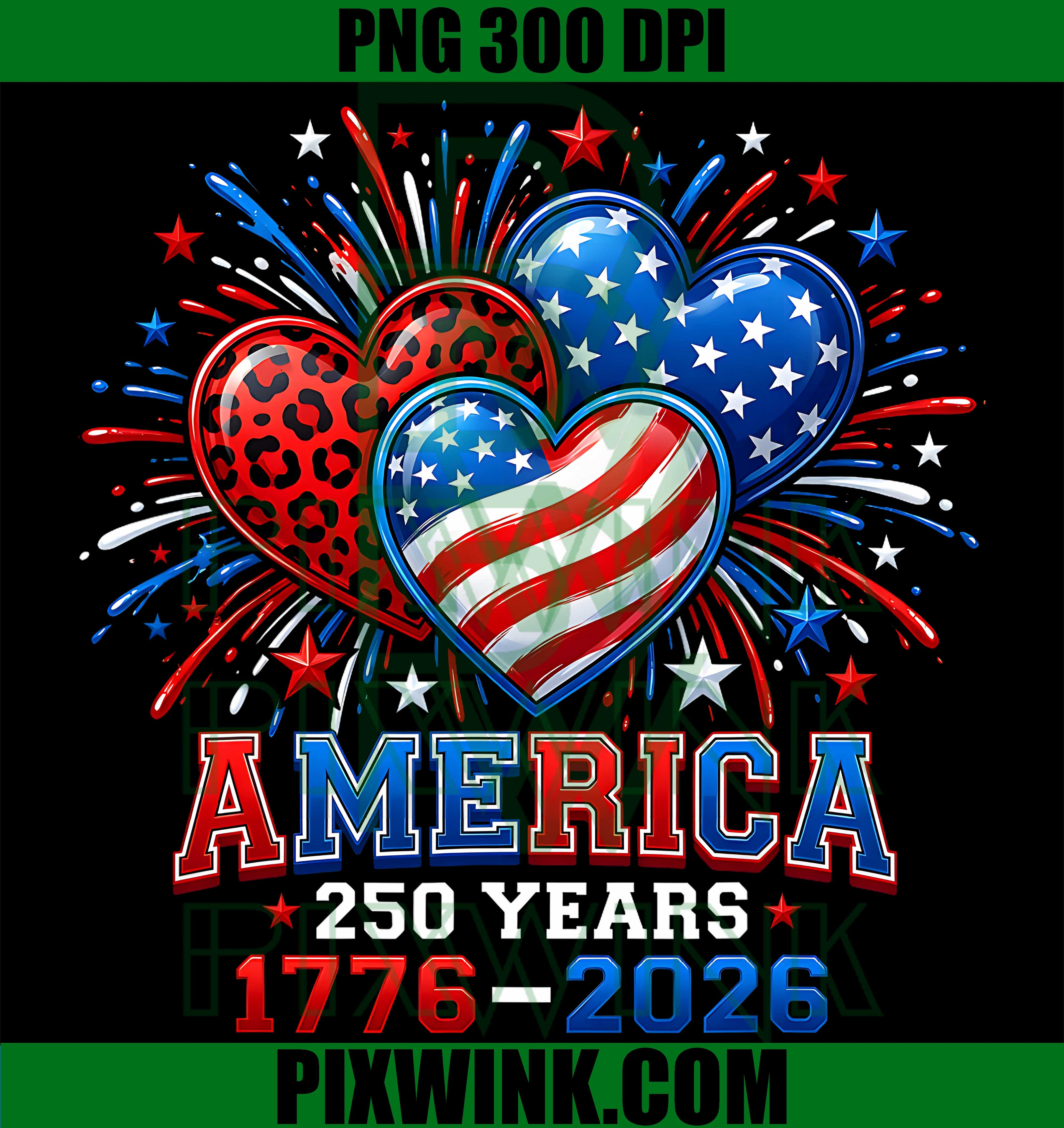 250th Anniversary America Flag PNG, Heart 250 Years USA PNG,  Girls Patriotic PNG