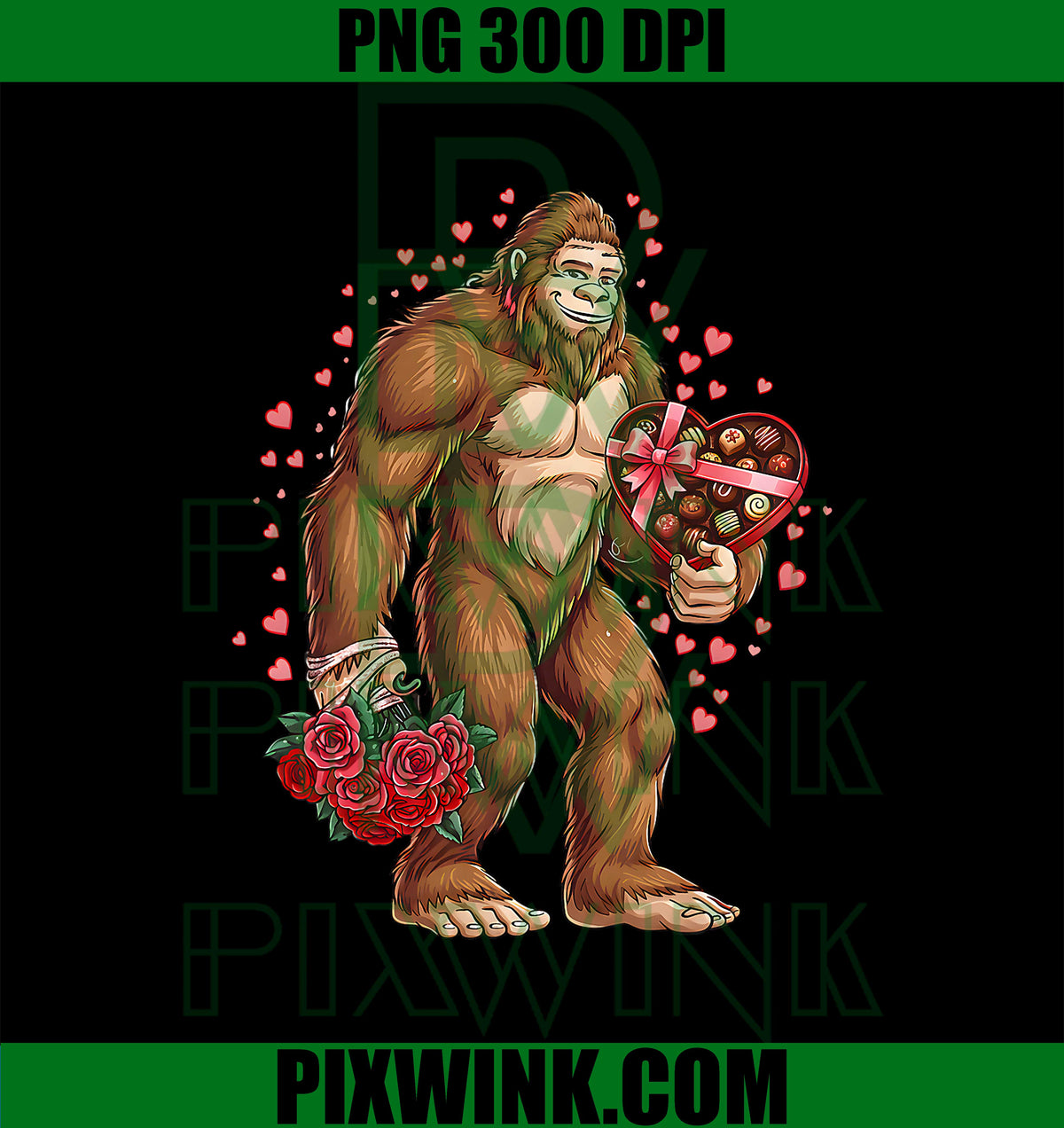 Funny Valentines Day Bigfoot Heart PNG, Love Sasquatch PNG