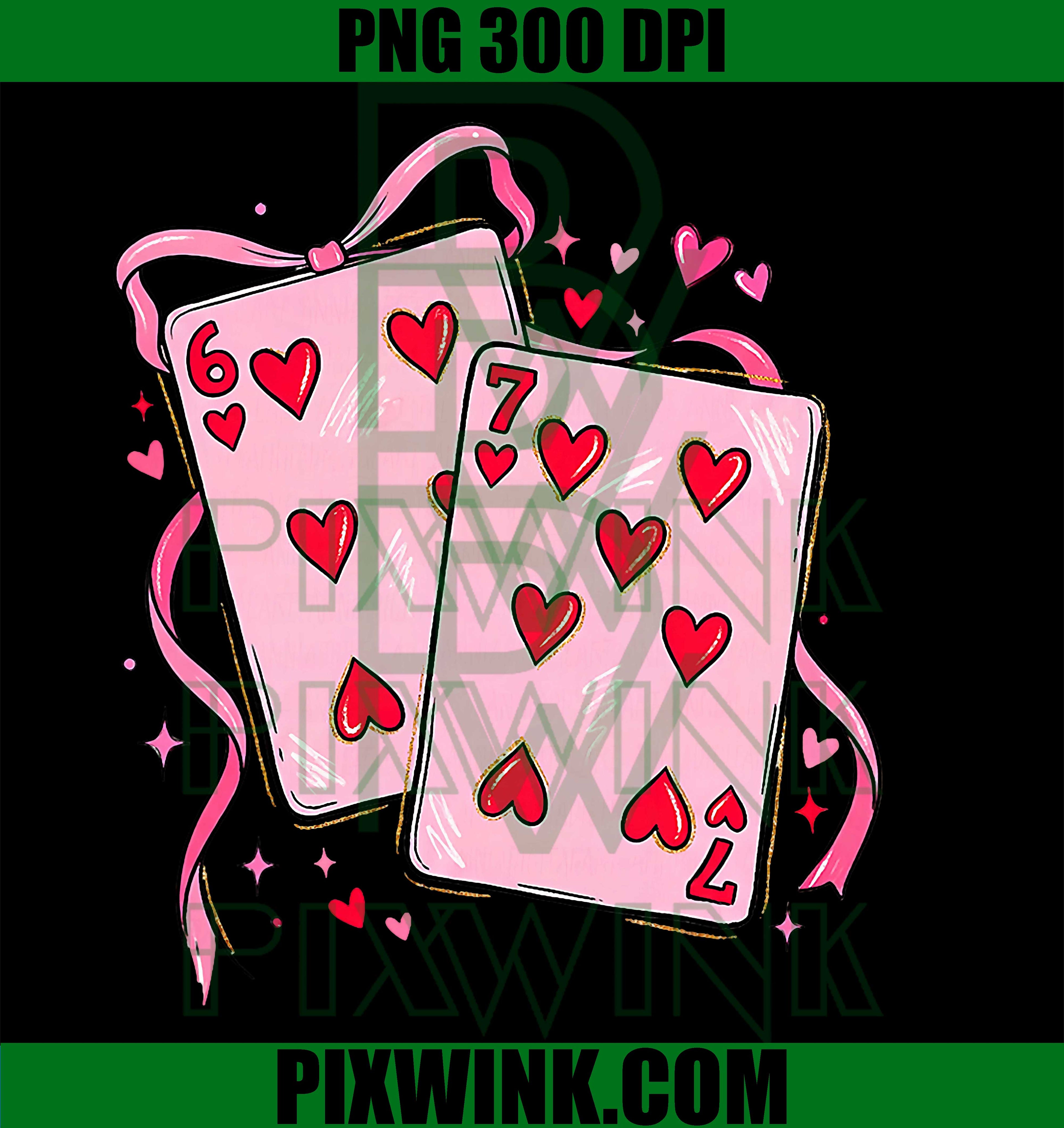 Playing Cards 6 7 of Hearts, 67 Six Seven Bow Valentines Day PNG