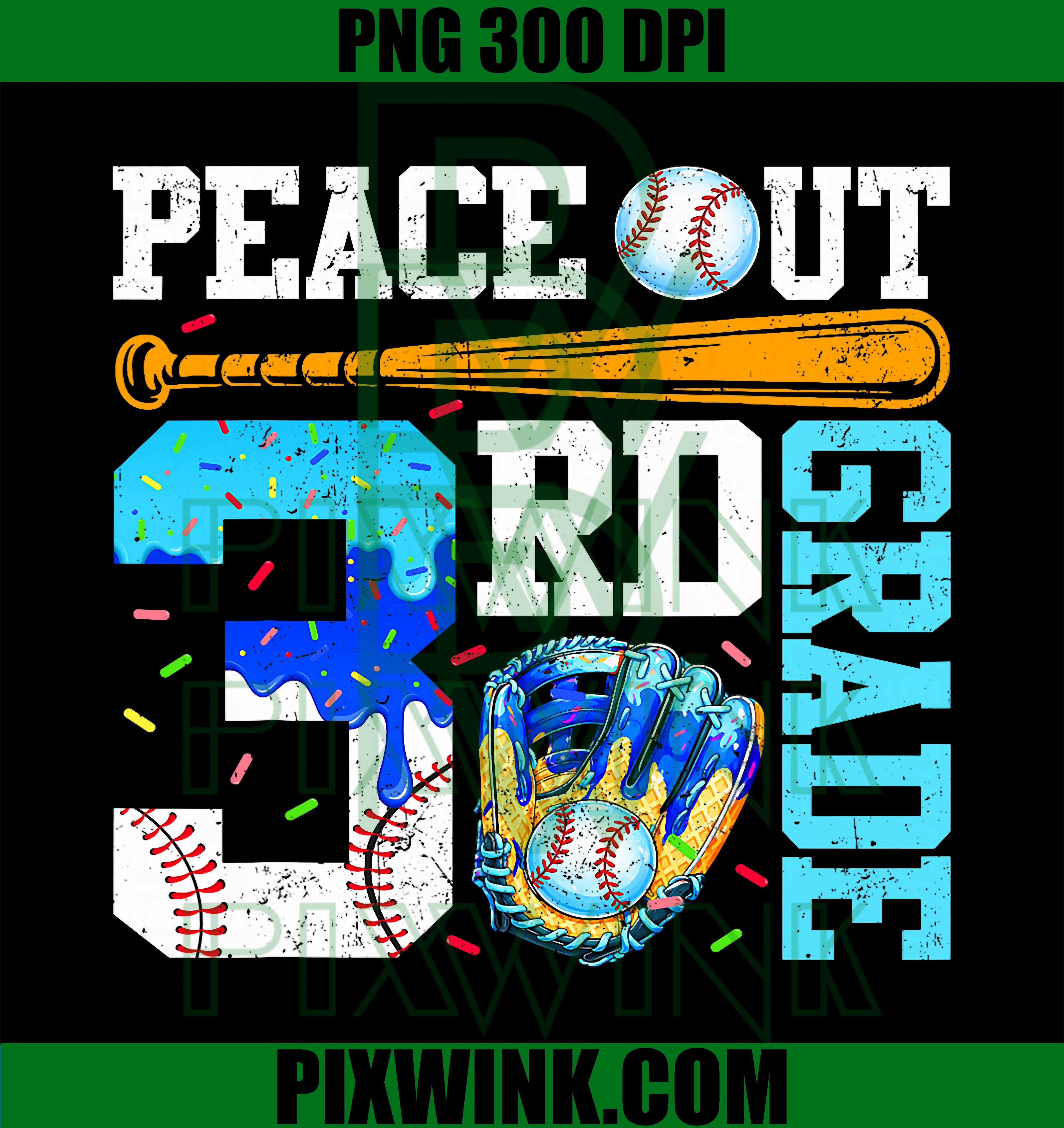 Peace Out 3rd Grade Baseball PNG, Graduation Last Day Boy Design PNG
