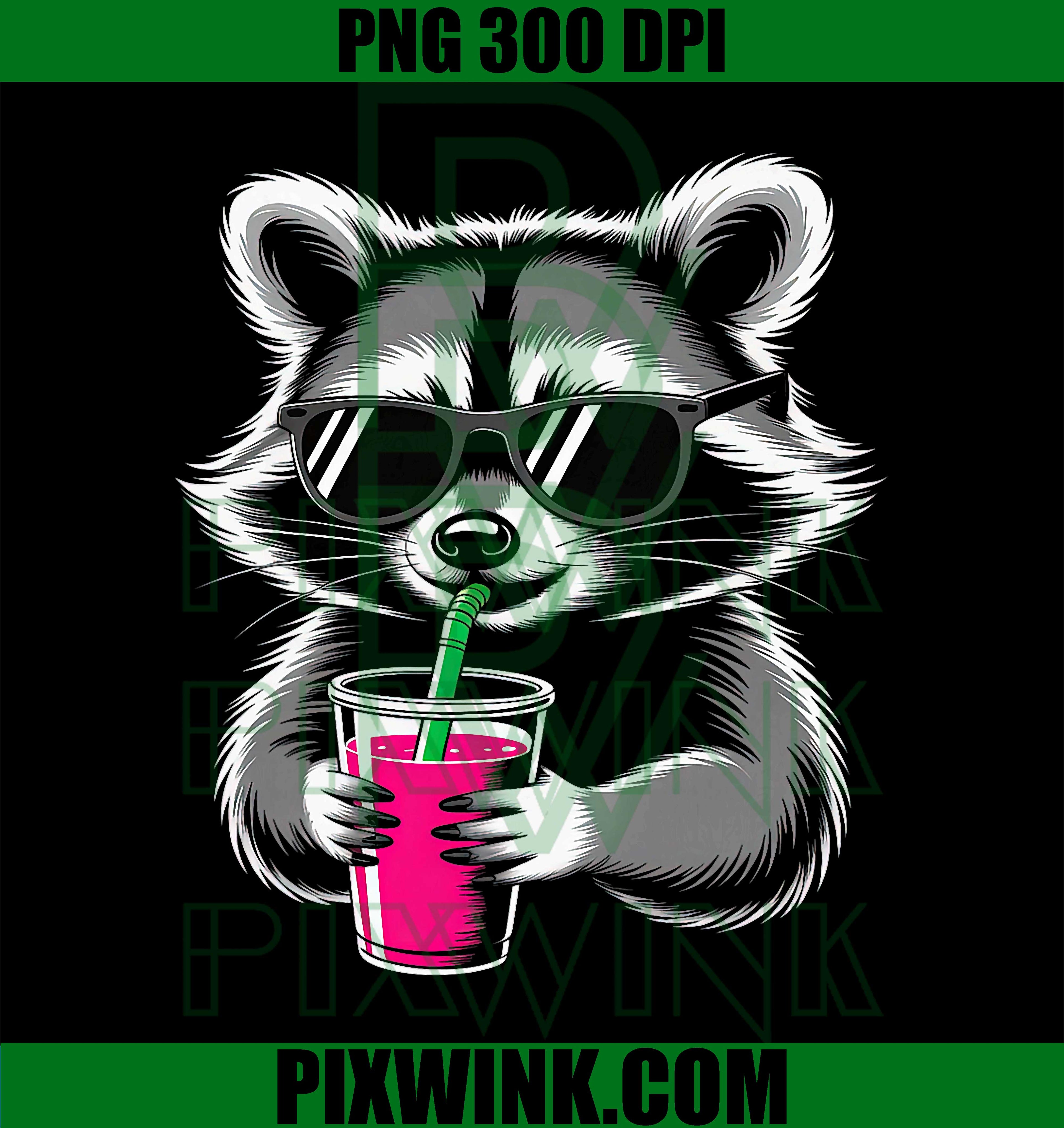 Cool Raccoon Pink Drink PNG, Funny Beverage Meme Raccoon PNG