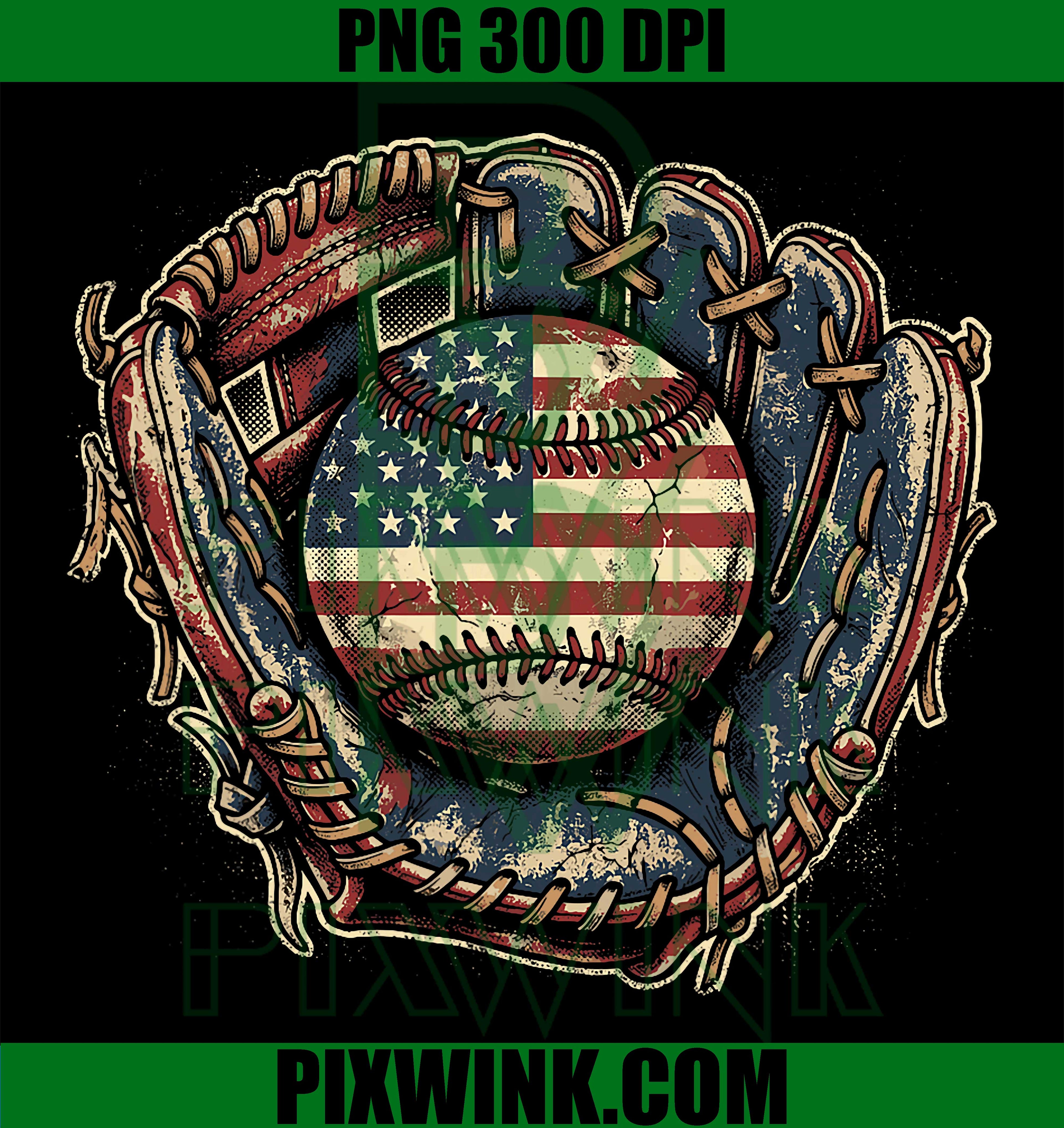 Patriotic Baseball Glove PNG, USA Flag Drip Baseball Design PNG