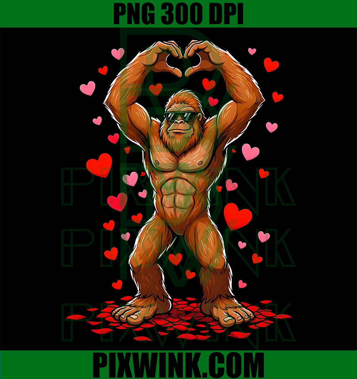 Funny Valentines Day Bigfoot Heart Sunglasses PNG, Sasquatch Valentine's Day PNG