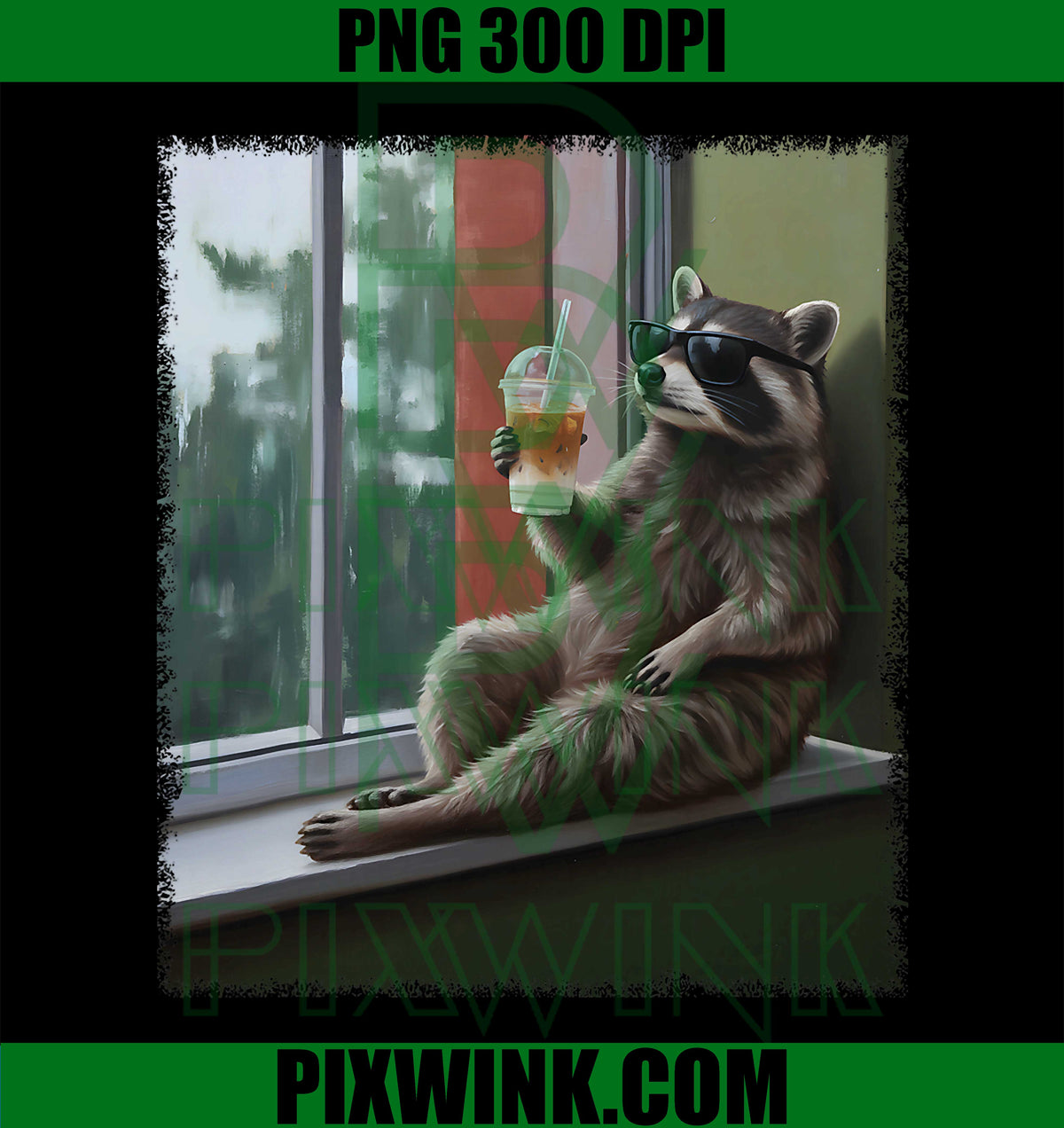Raccoon Iced Coffee PNG, Funny Animal Meme PNG, Cute Coffee Raccoon PNG
