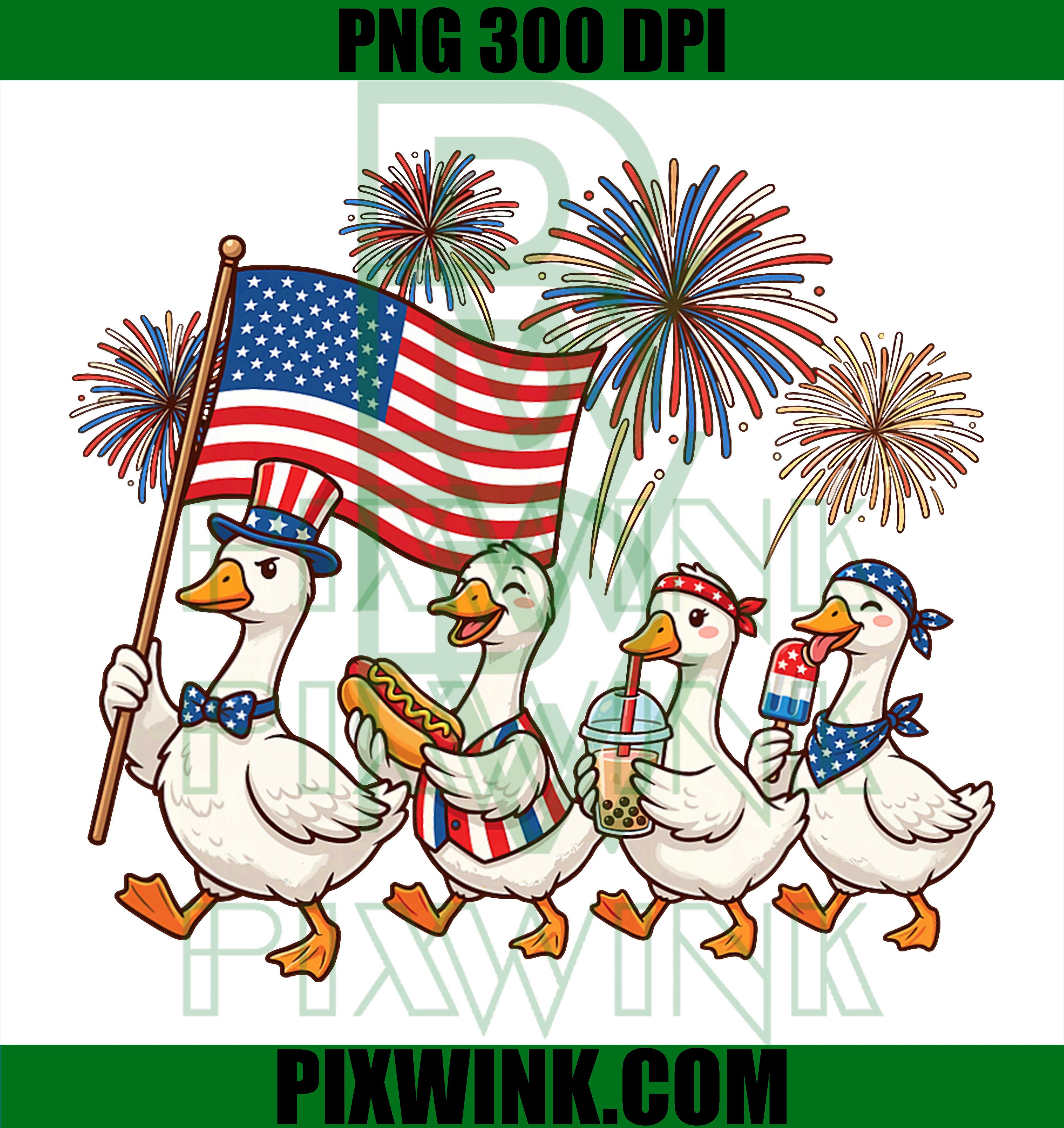 Patriotic Goose Squad PNG, 4th of July Cute Goose PNG Funny USA Design