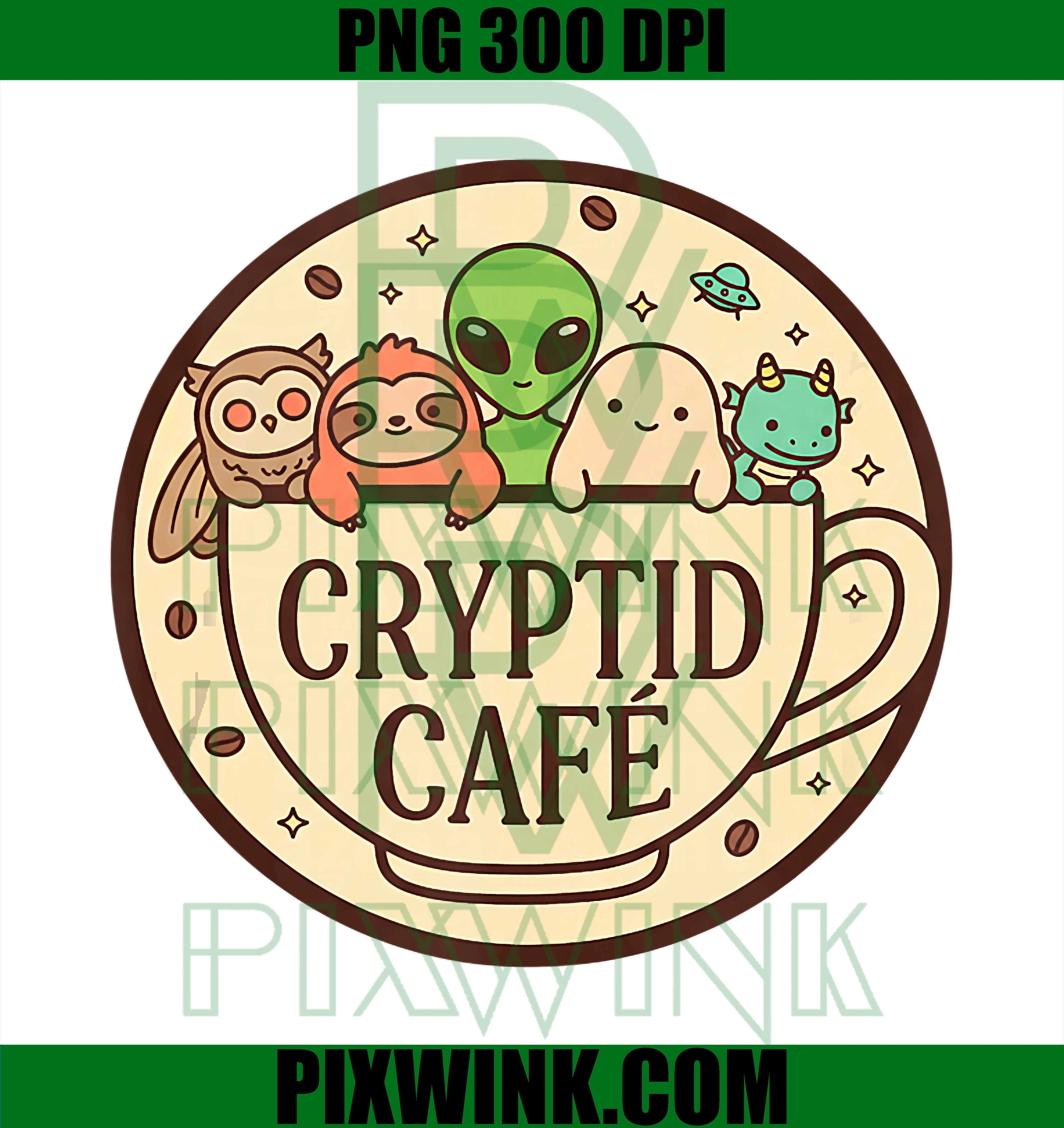 Cryptid CAF, Cute Alien Dragon, Sasquatch Coffee Logo PNG
