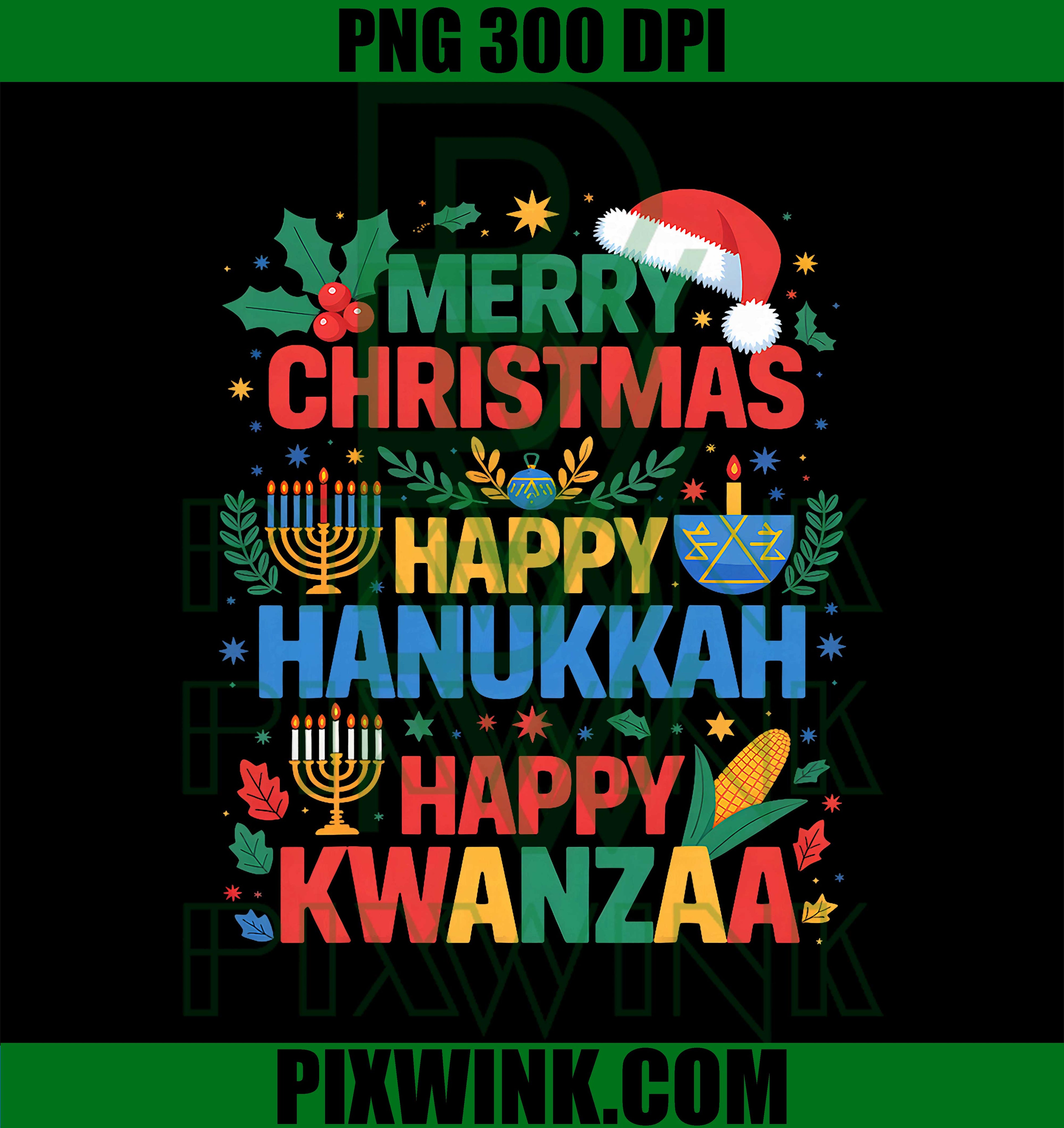 Merry Christmas Happy Hanukkah and Happy Kwanzaa Holidays PNG