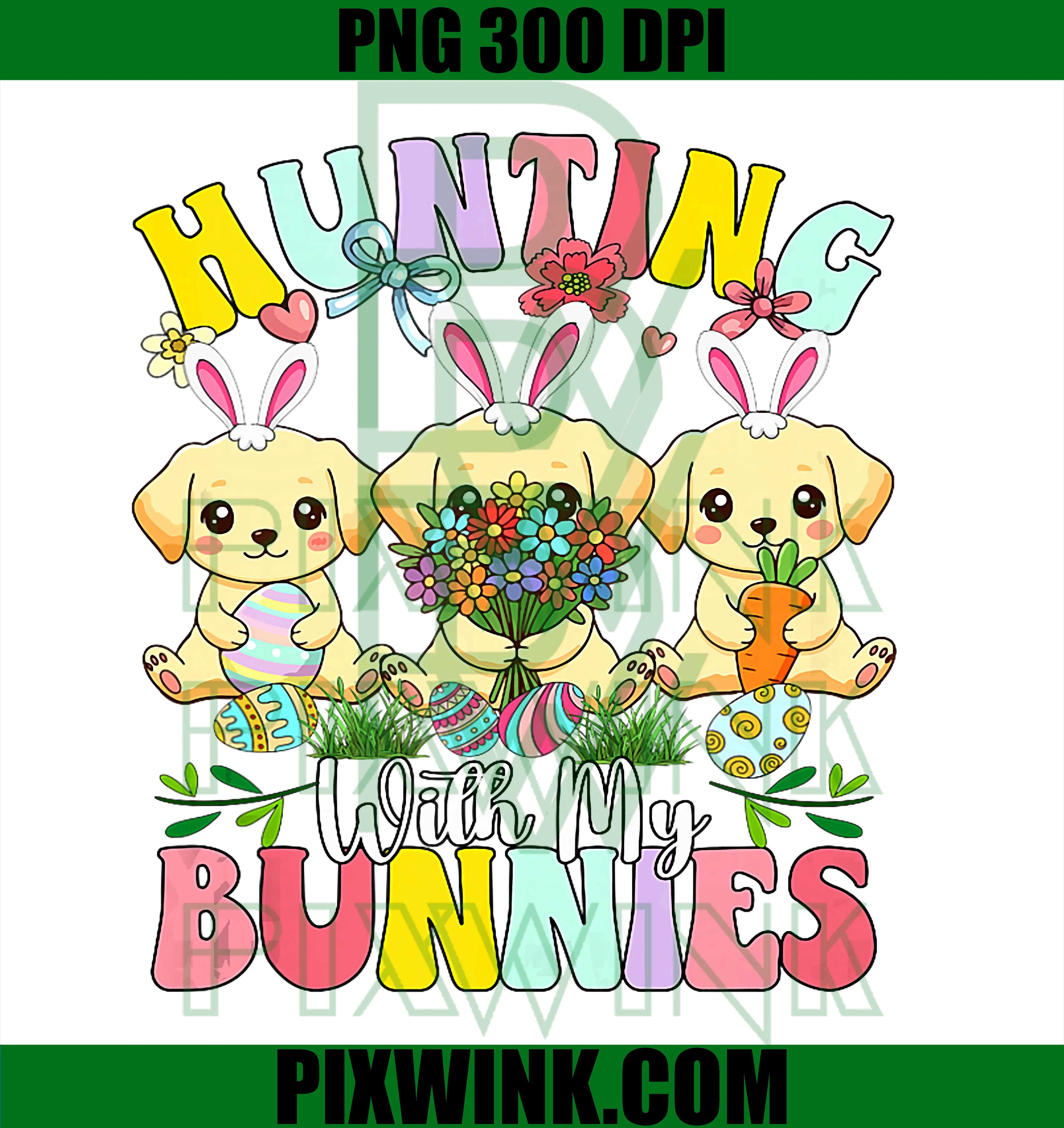 Hunting With My Bunnies PNG, Easter Labrador Retriever PNG, Dog Hunting PNG