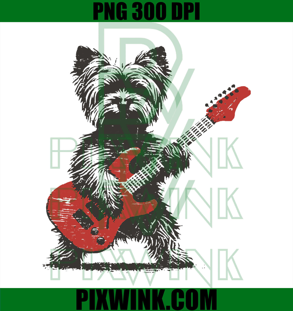 Vintage Yorkie Rock, Funny Dog Playing Guitar, Rock Style PNG
