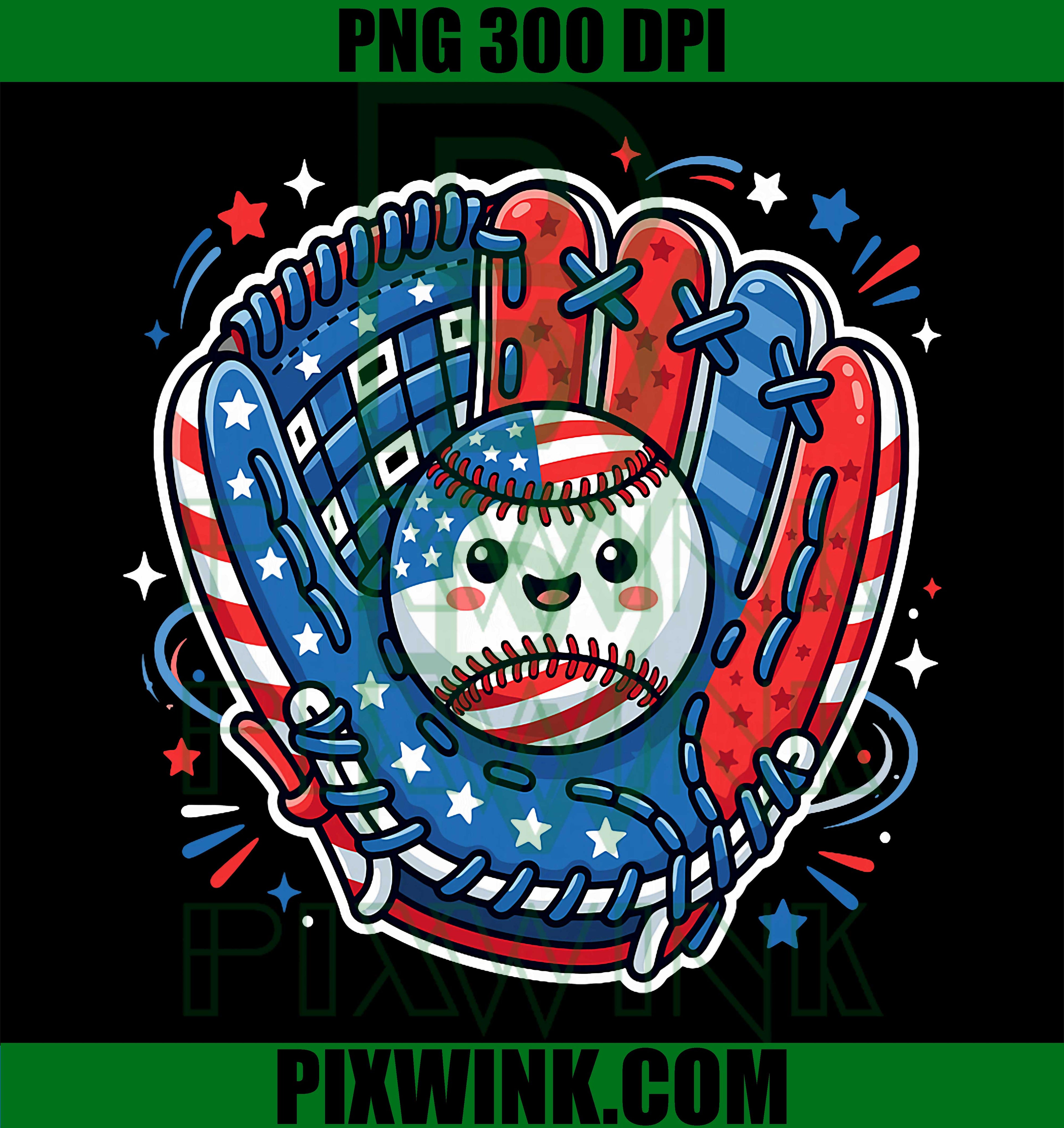 Patriotic Baseball Glove Drip PNG, American Flag Baseball Art PNG