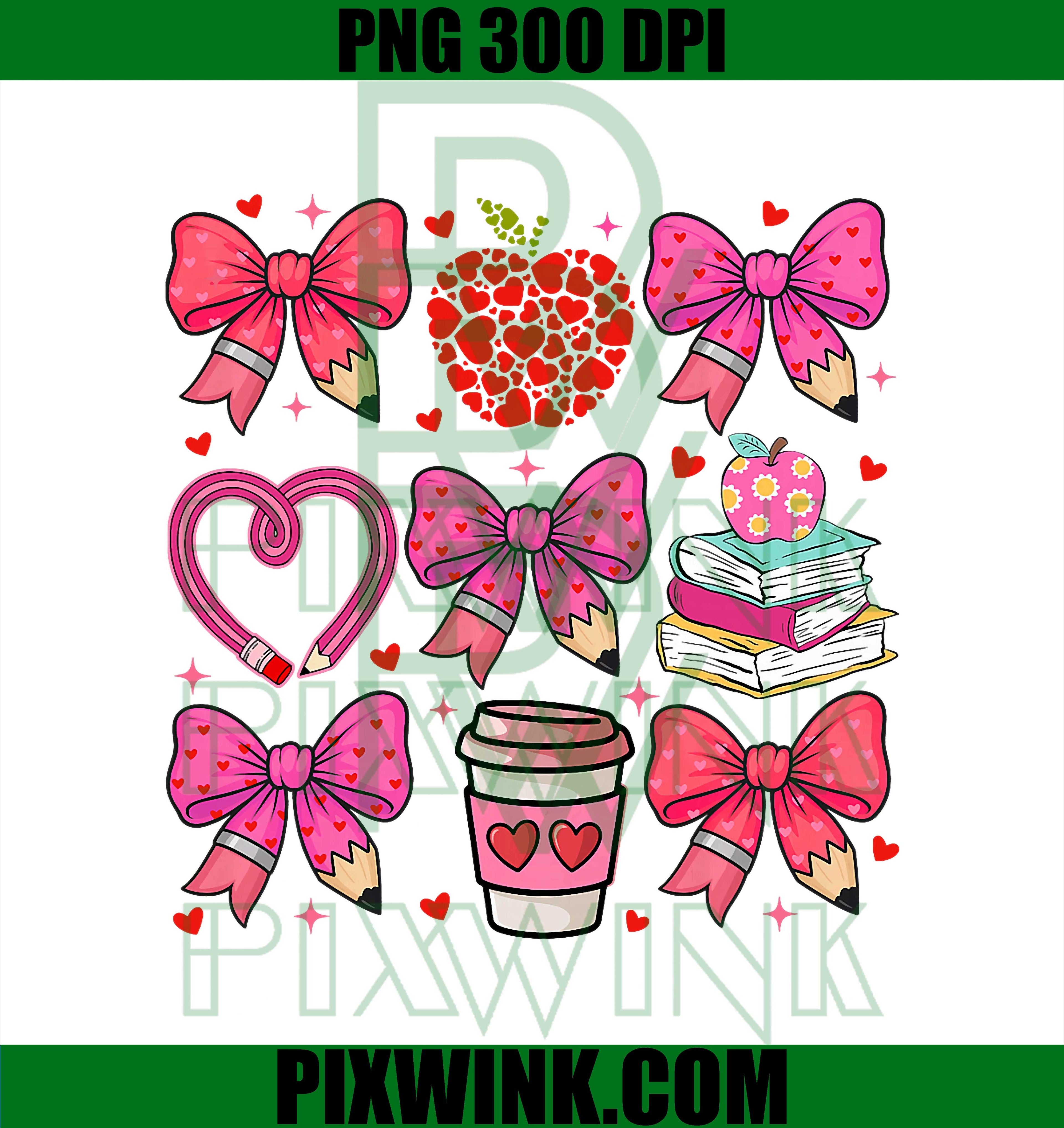 Coquette Pink Bow Apple Teacher Appreciation Valentine Day PNG