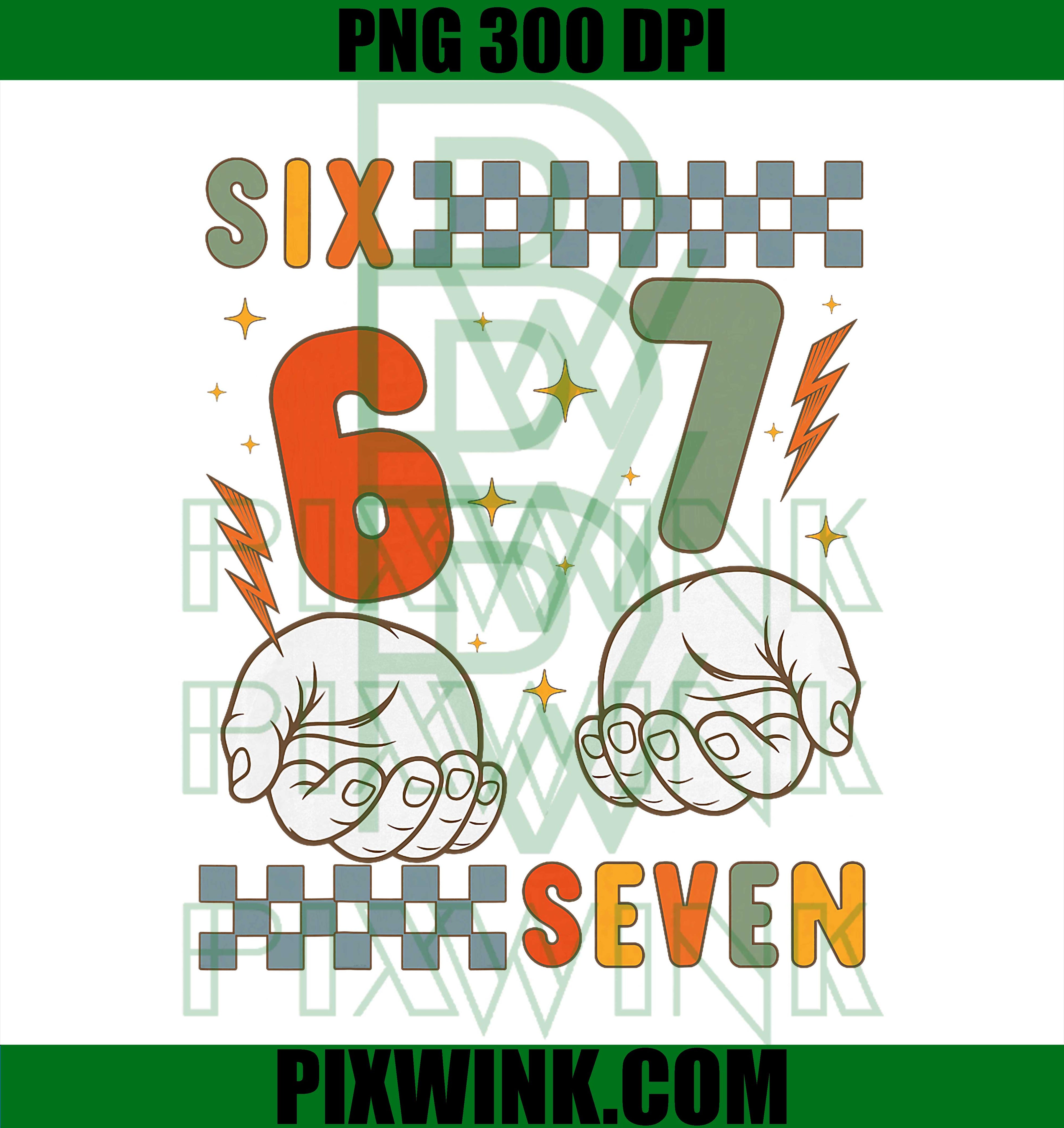 67 Hands Retro 6 7 Meme, Vintage Checkered 6-7 Boys Kids 70s PNG