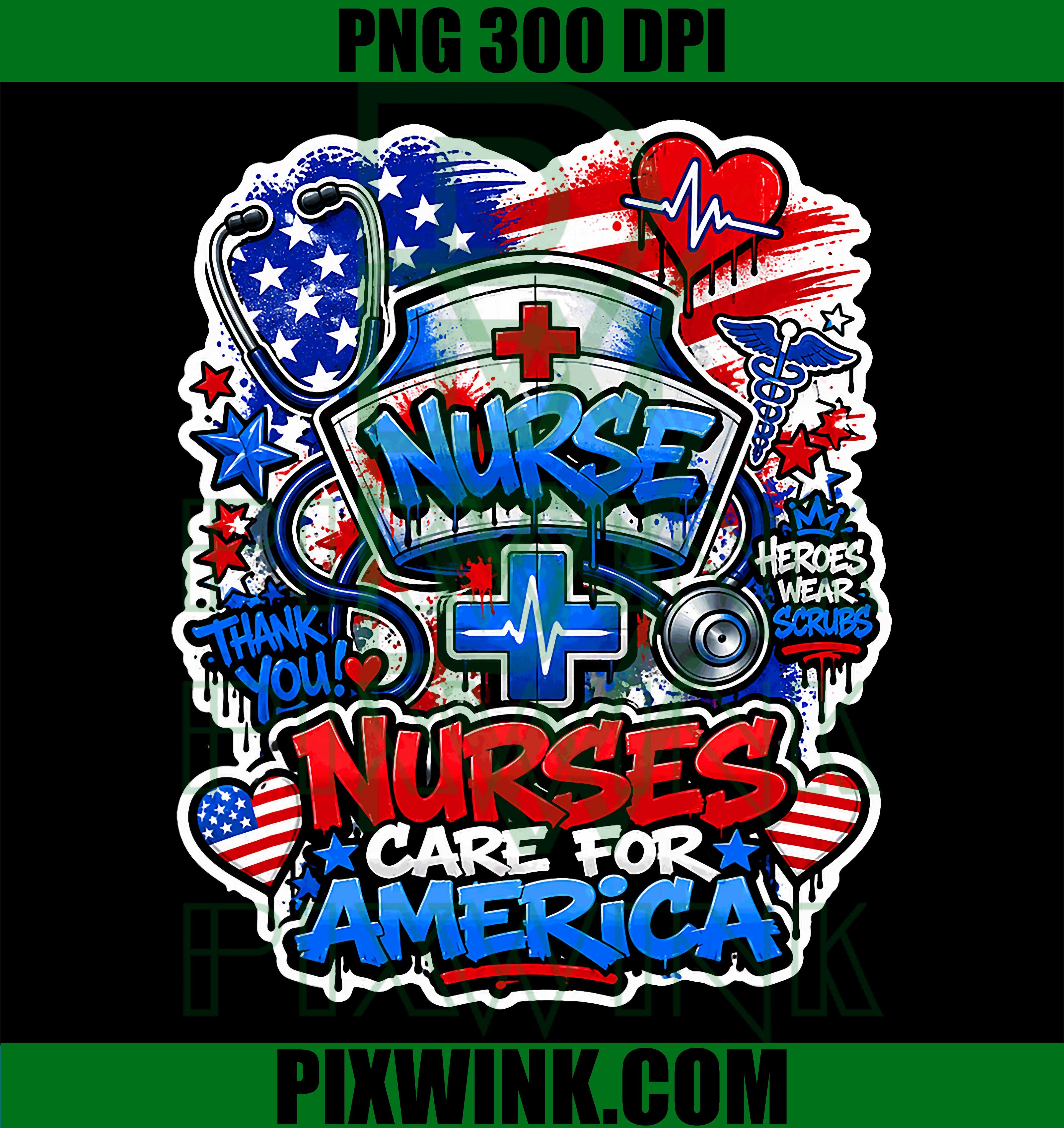 Patriotic Nurse Hero PNG, Graffiti Style Nurse Art PNG
