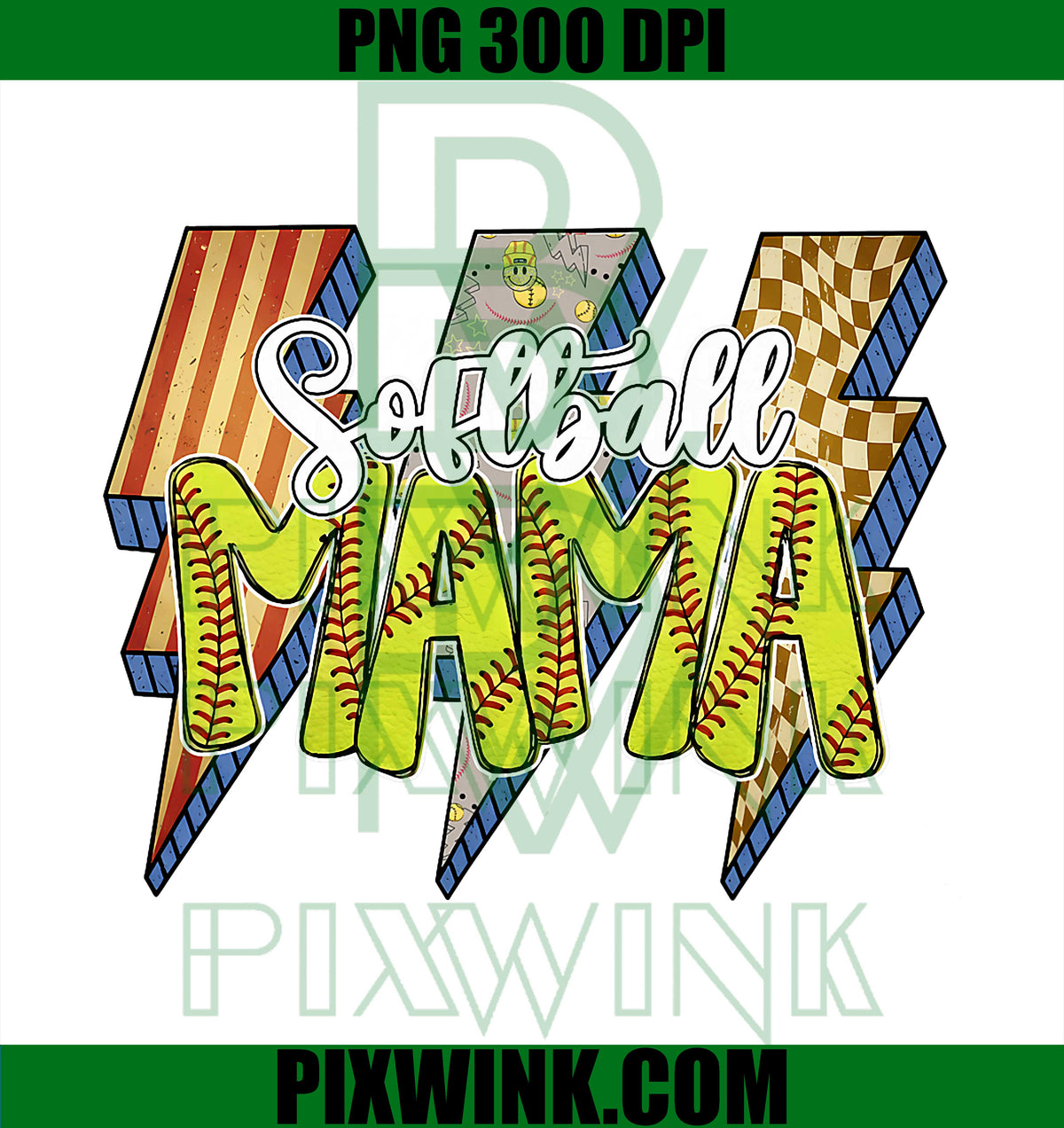 Softball Mama Lightning Bolt Checkered Varsity Mother's Day PNG Design