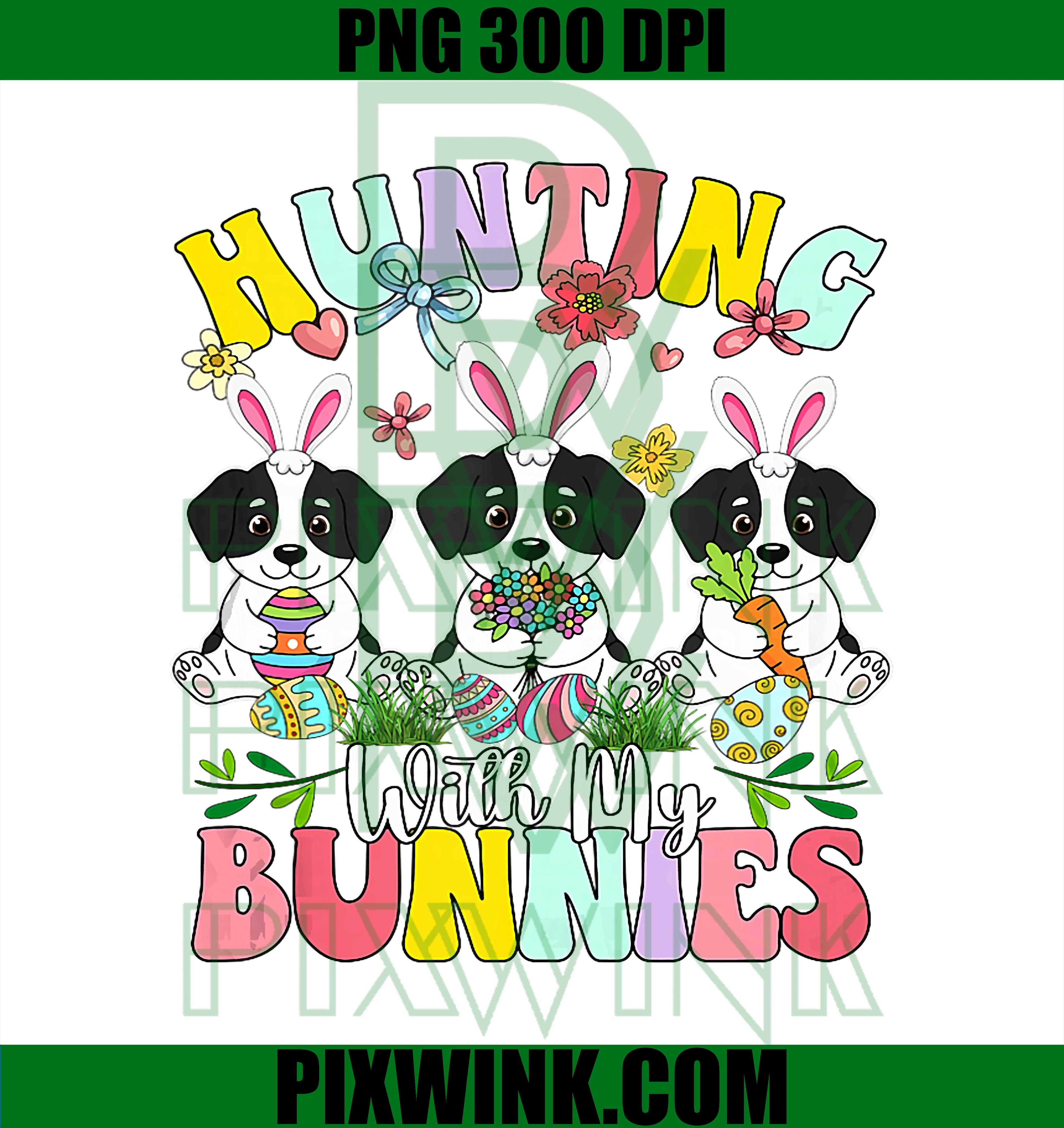 Hunting With My Bunnies PNG, Easter Landseer Dog PNG, Kids Dog Lover PNG