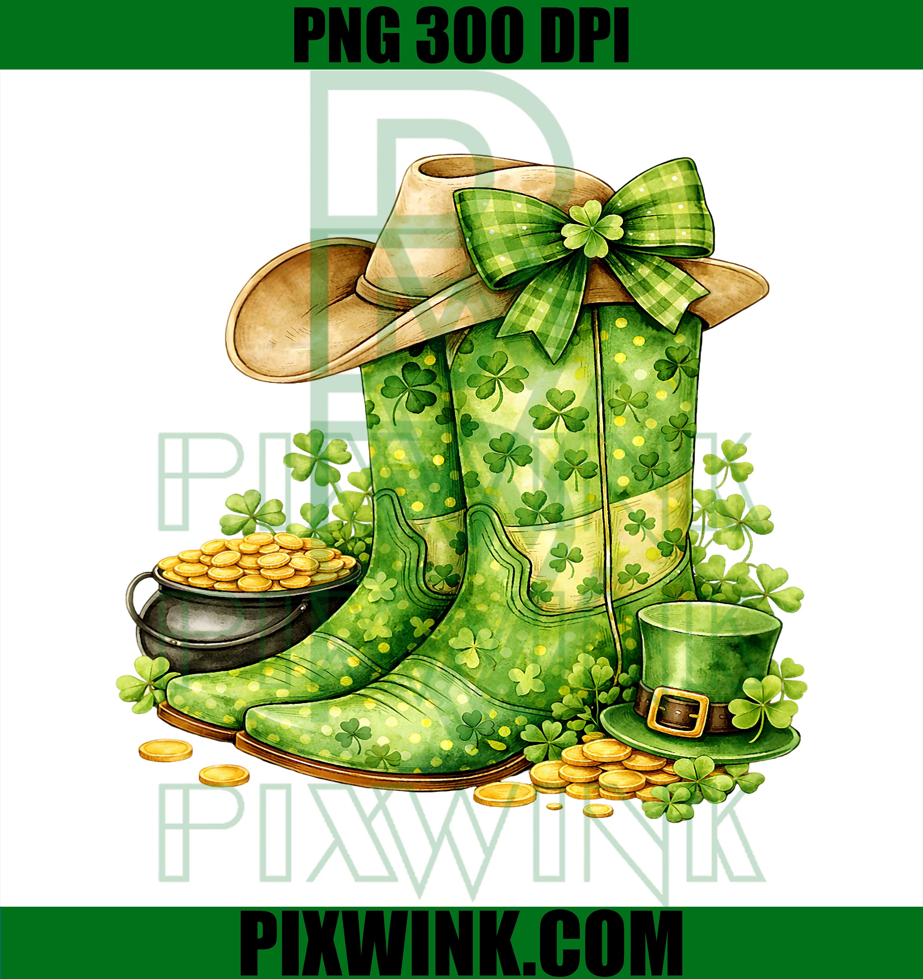 Retro Western Cowgirl Boots PNG, St Patrick’s Day Cowgirl Graphic PNG