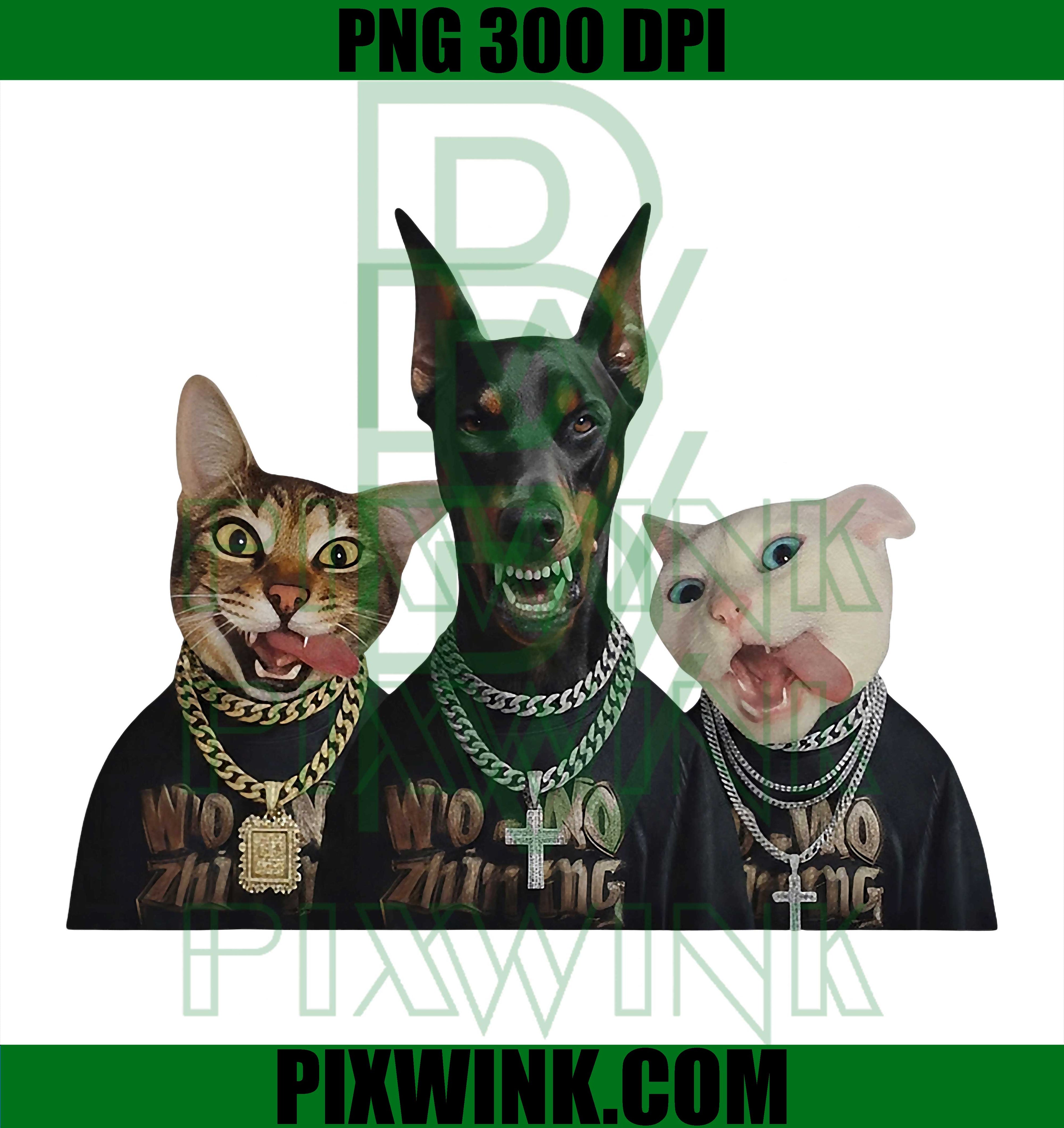 Funny Doberman Cat Trio PNG, Street Art Dog PNG, Cool Pet Graphic PNG