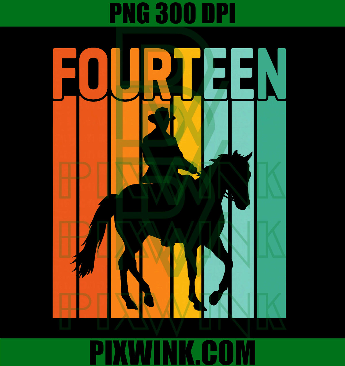 Retro Fourteen Birthday Horse Lover 14 Years Old PNG