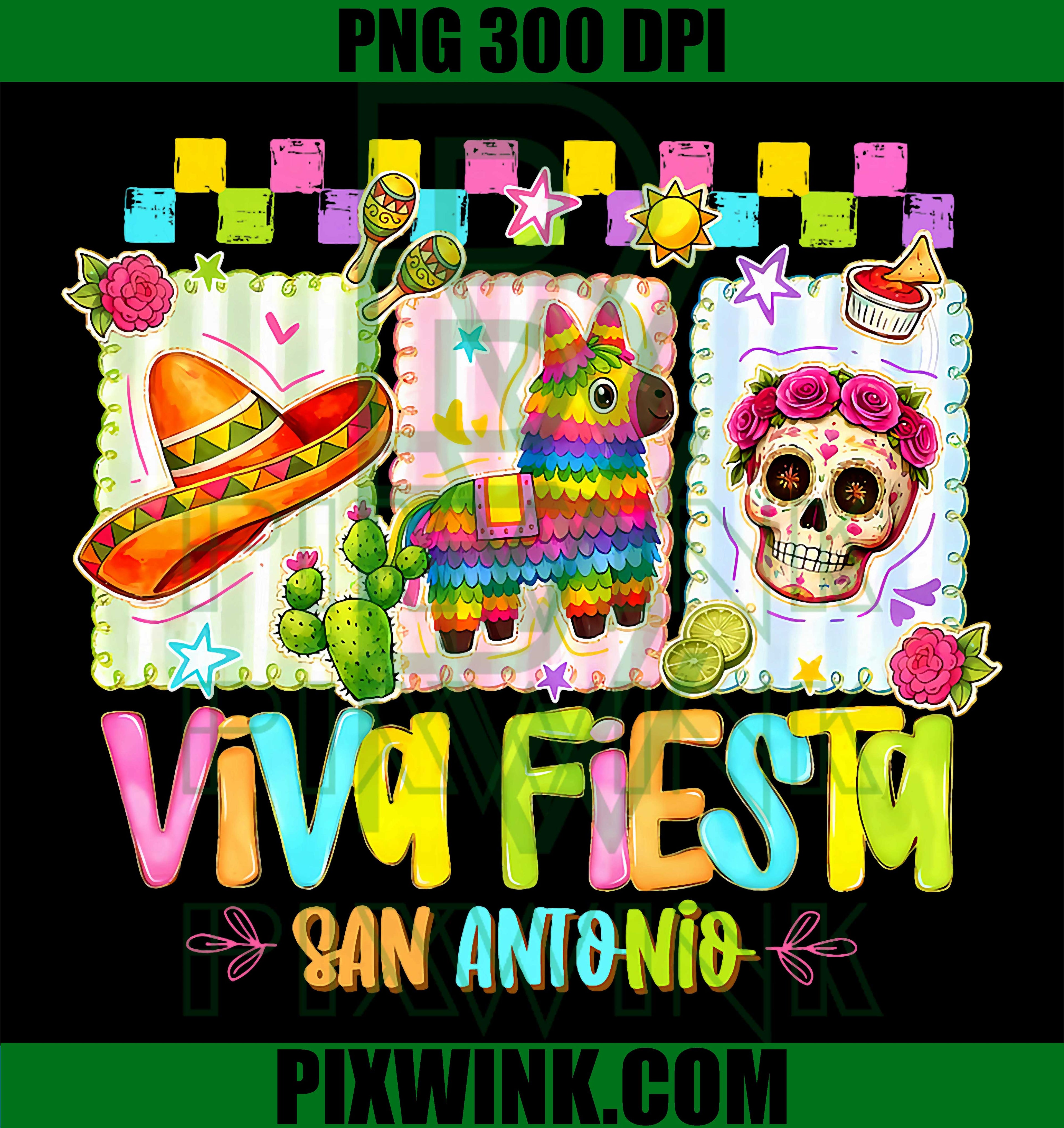 Floral Skull Sombrero Pinata PNG, Viva Fiesta San Antonio Checker Design PNG