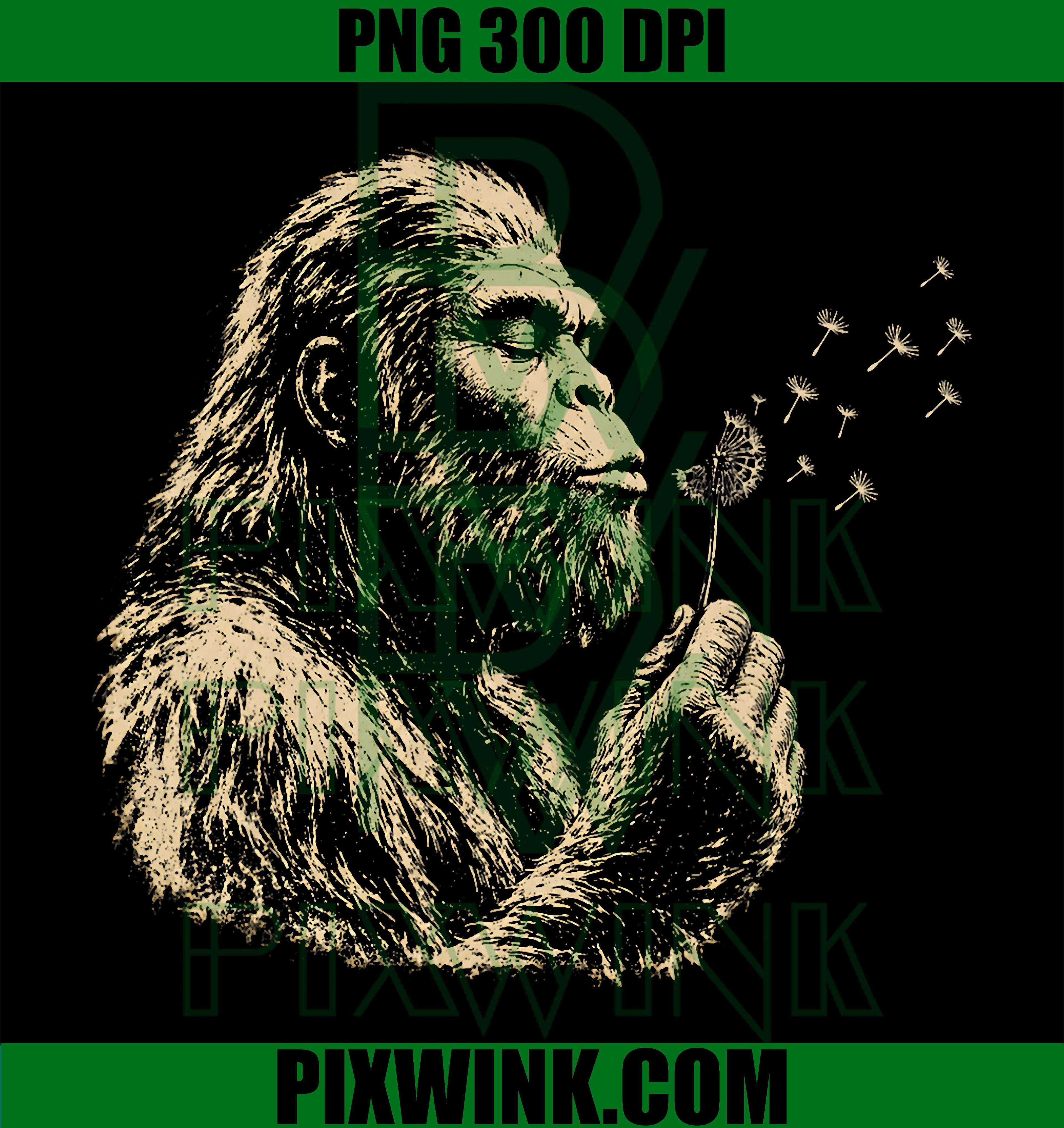Funny Bigfoot Dandelion PNG, Vintage Blowing Wishes PNG