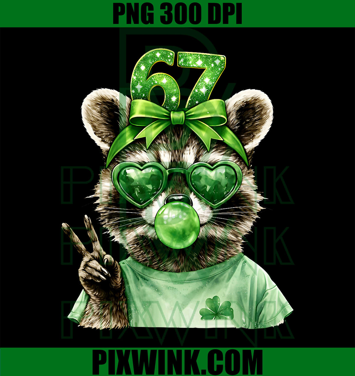 Lucky Raccoon 67, St. Patrick’s Day, Animal Irish Lucky Charm PNG
