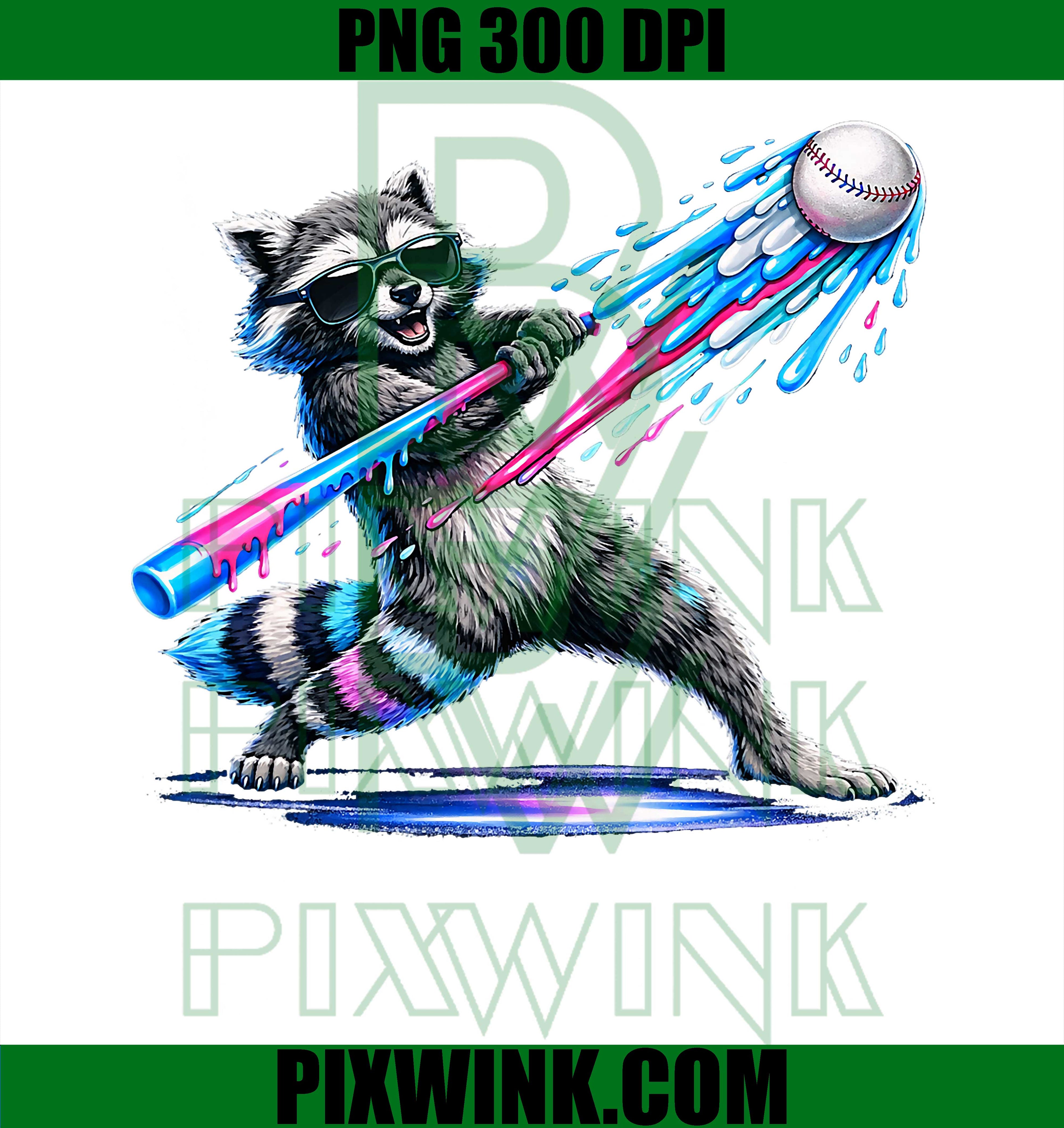 Funny Raccoon Baseball PNG, Ice Cream Drip PNG Kids Boys Cute Sports Design