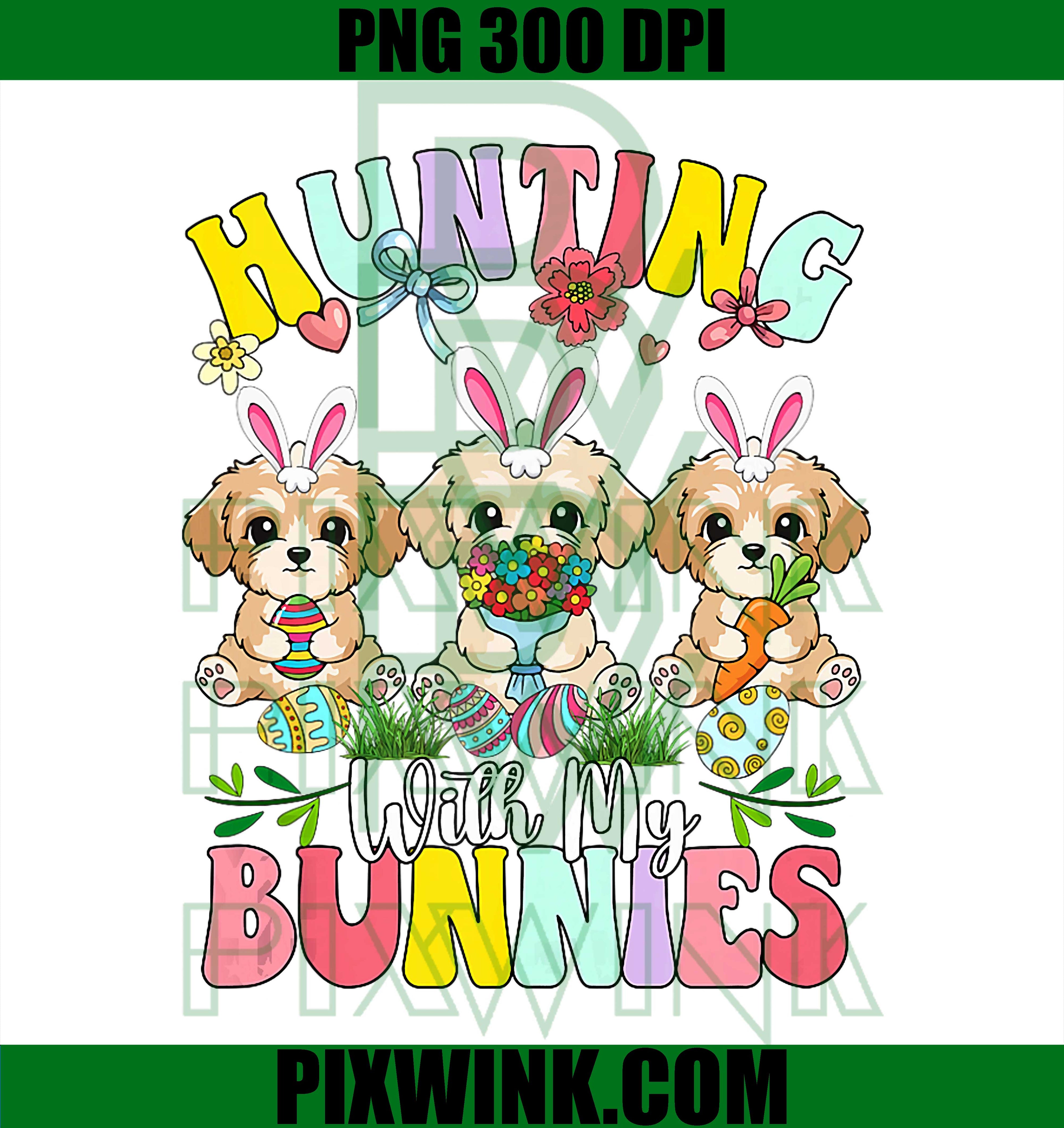 Hunting With My Bunnies PNG, Easter Maltipoo Dog PNG, Kids Dog Lover PNG