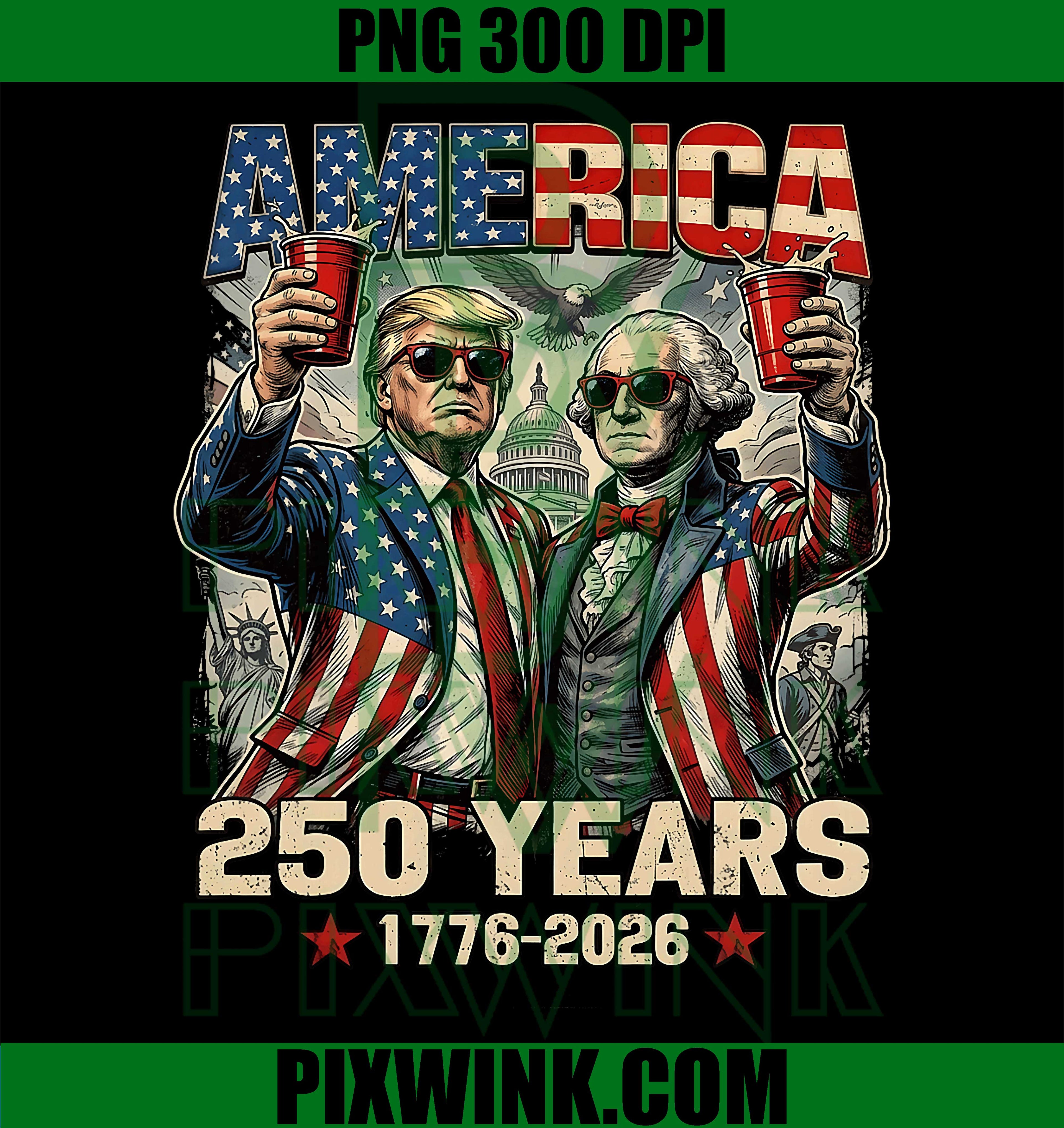 250 Years America Anniversary Trump PNG, Washington Vintage 250th PNG