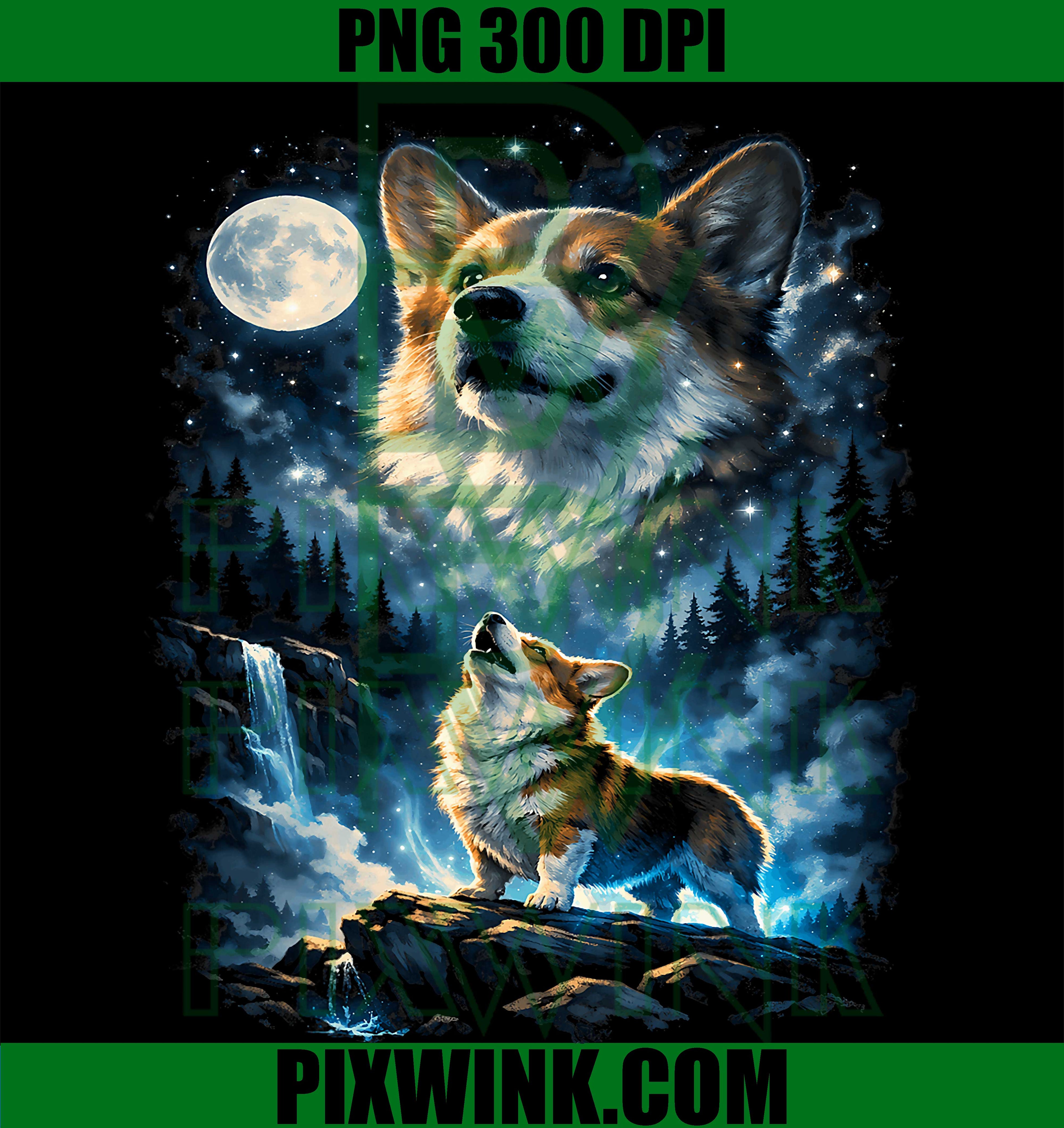 Corgi Howling Moon PNG, Cute Dog Night Moon PNG