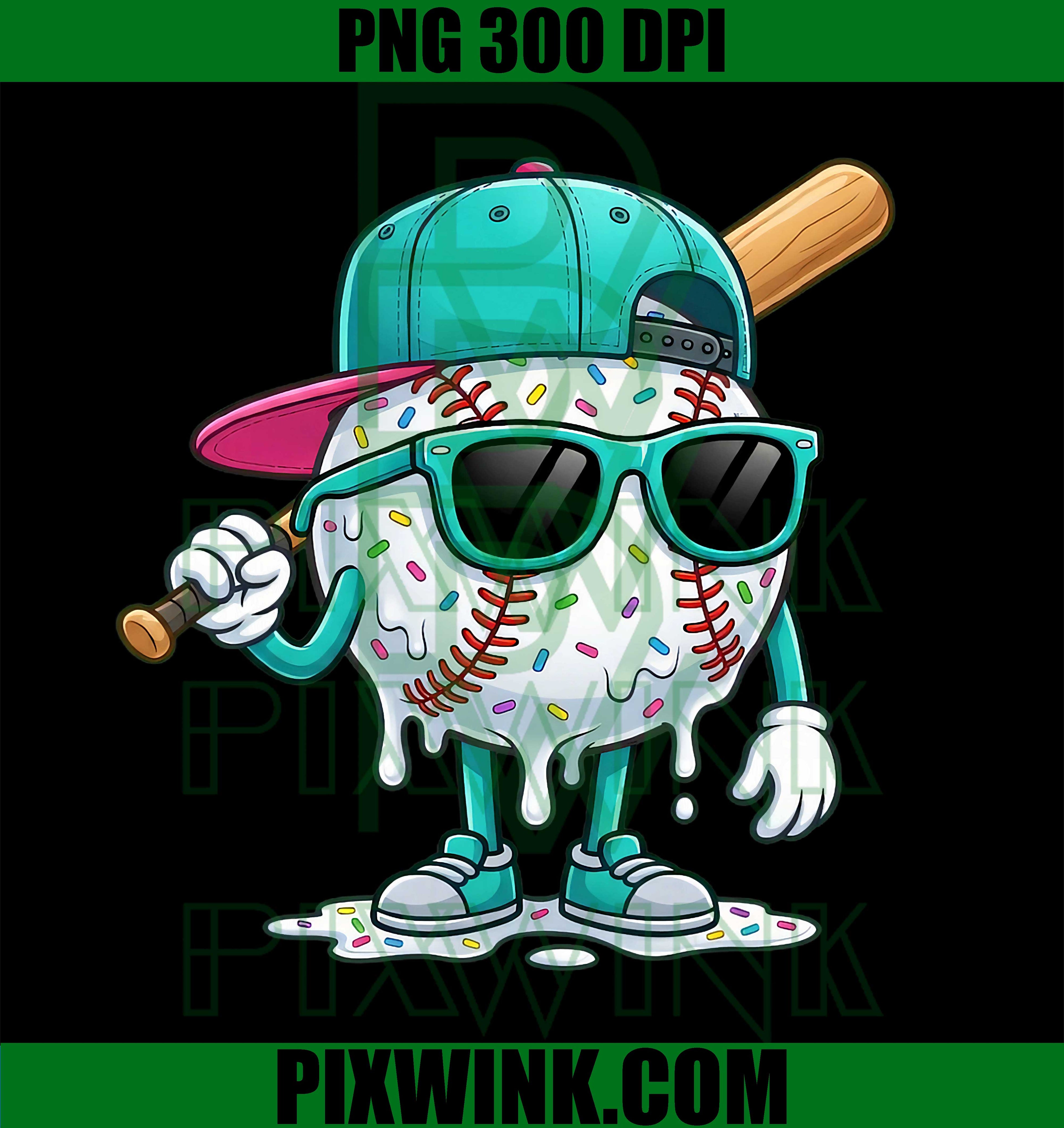 Baseball Drip PNG, Ice Cream Sport PNG, Boys Baseball Design PNG