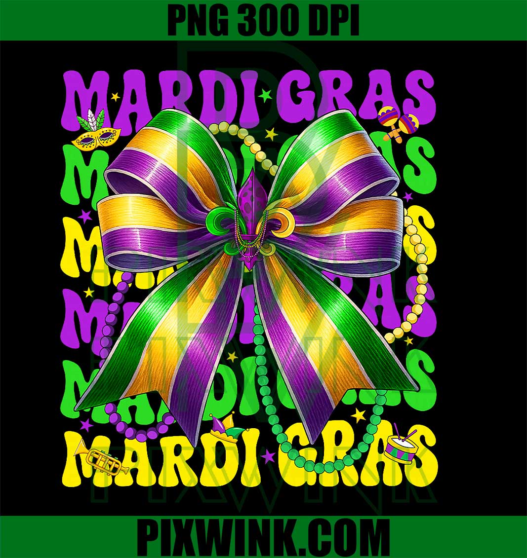 Mardi Gras Coquette Bow Fat Tuesday Parade Carnival Women PNG