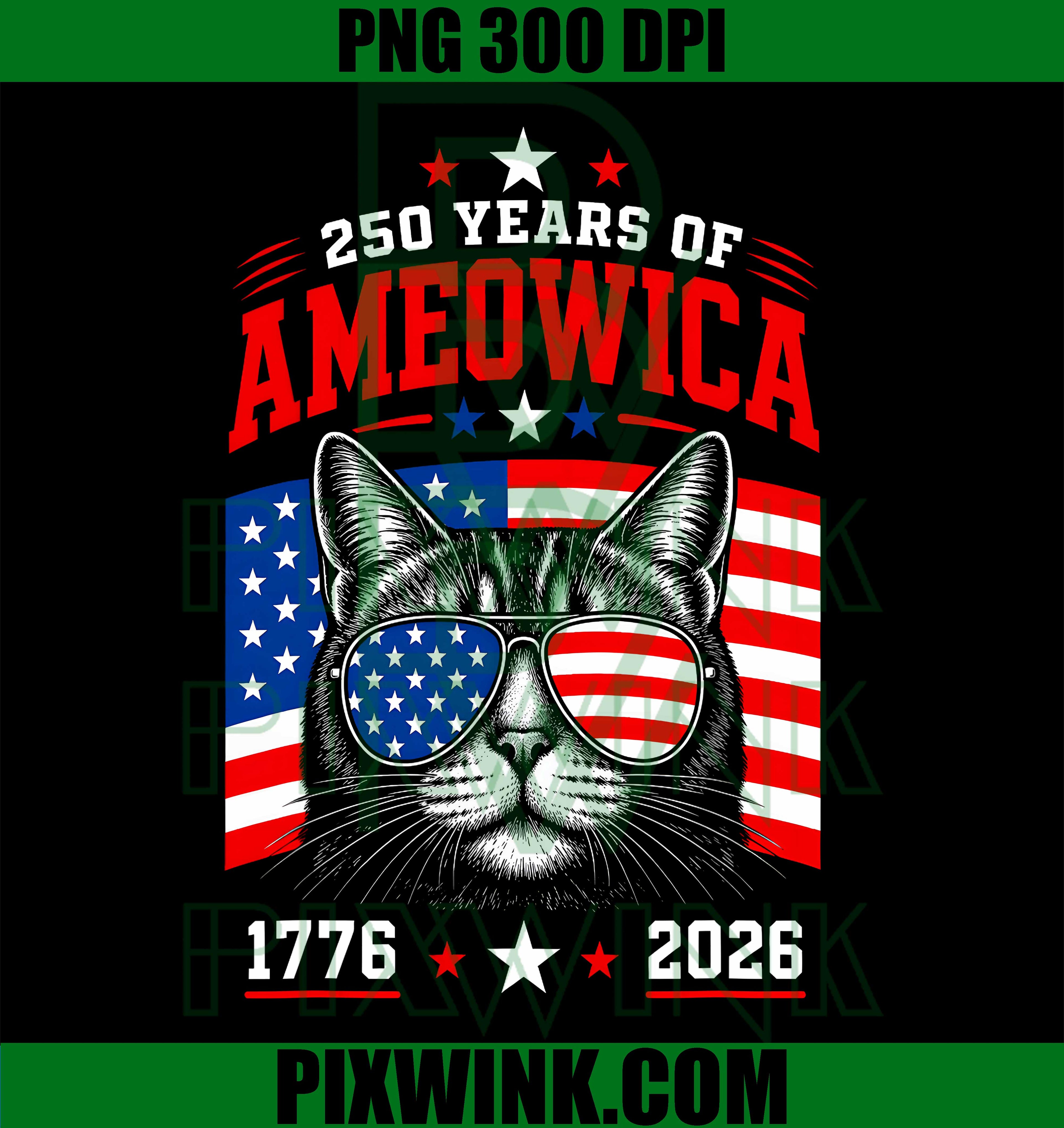 250th America Cat PNG, Ameowica Cat USA PNG, 250 Years America Cat PNG
