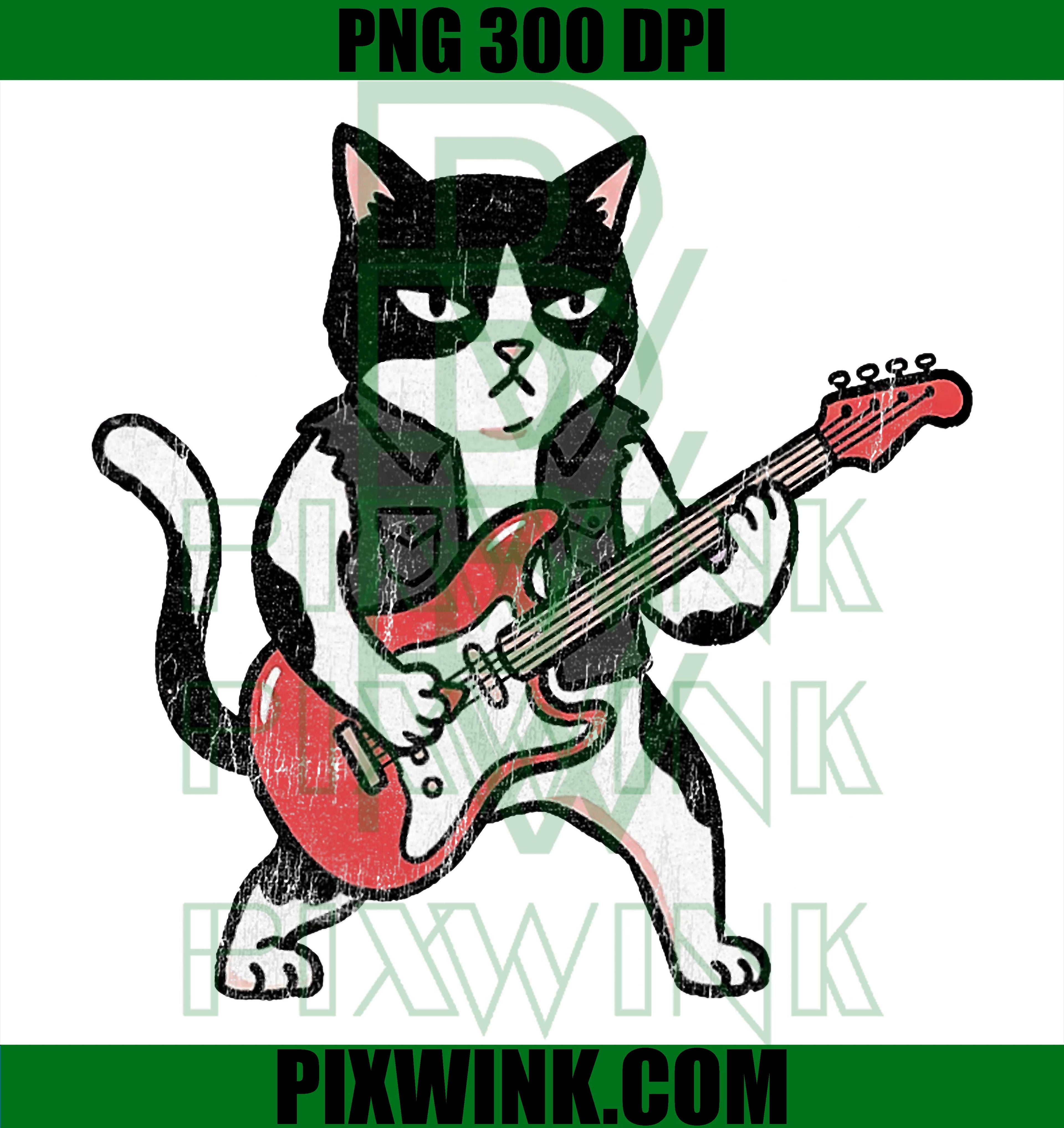 Rock Cat Bass Guitar PNG, Funny Animal Musician PNG Retro Band Design