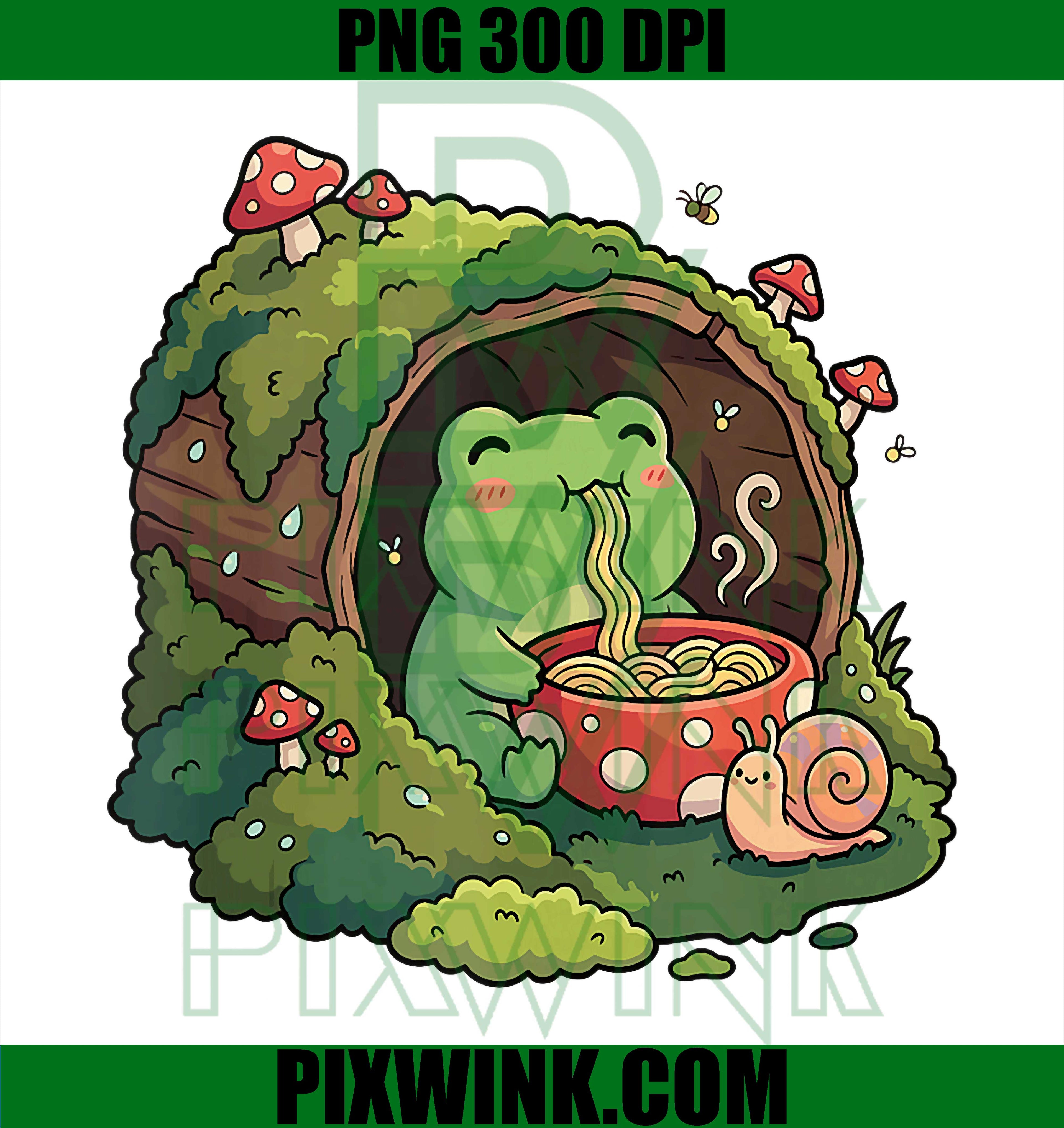 Cute Frog Eating Ramen, Cottagecore Aesthetic PNG
