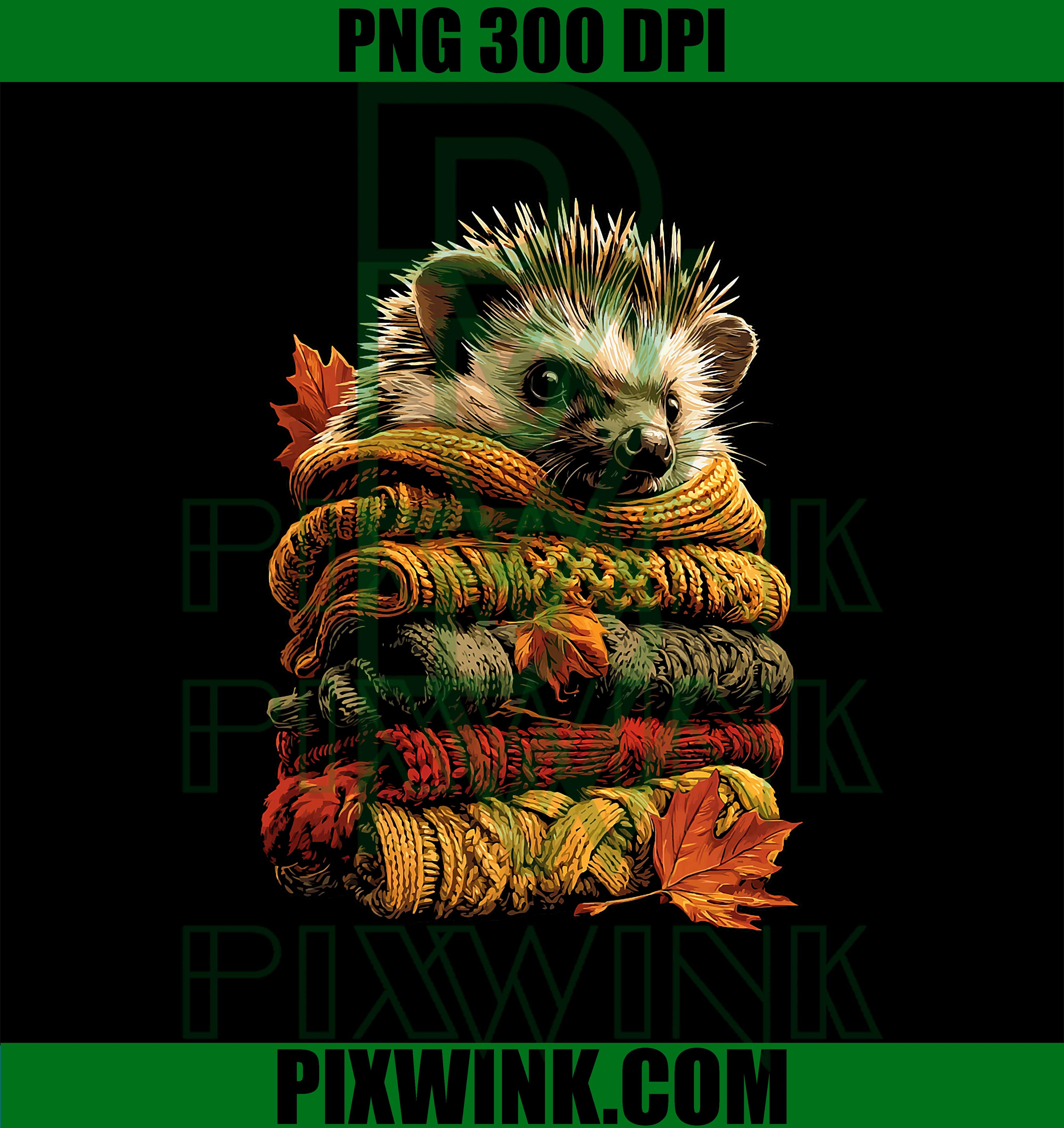 Colorful Autumn Hedgehog Resting and Fall Leaves Cozy Animal PNG