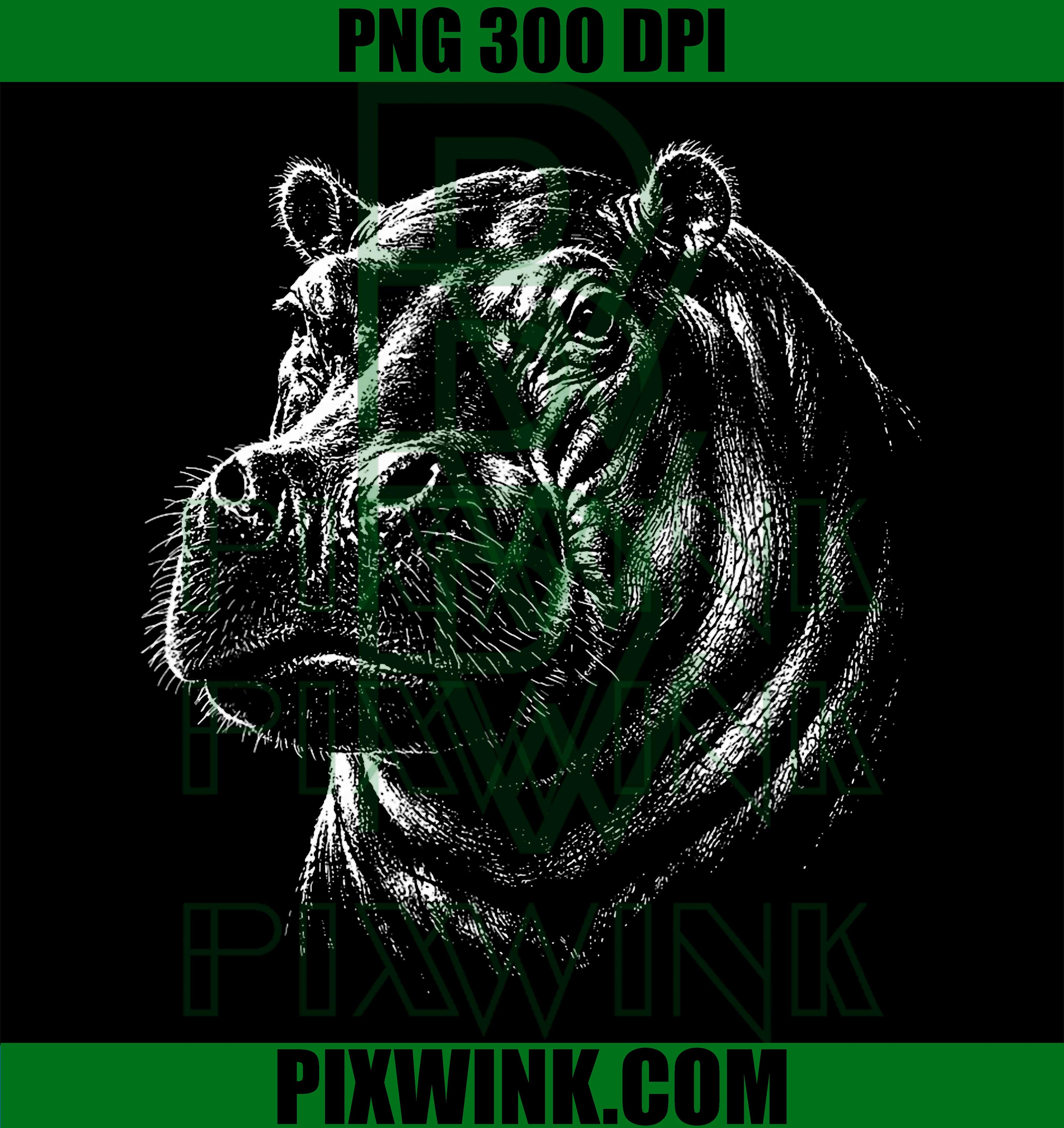Hippo Portrait PNG, Black White Hippopotamus PNG, Animal Lover PNG