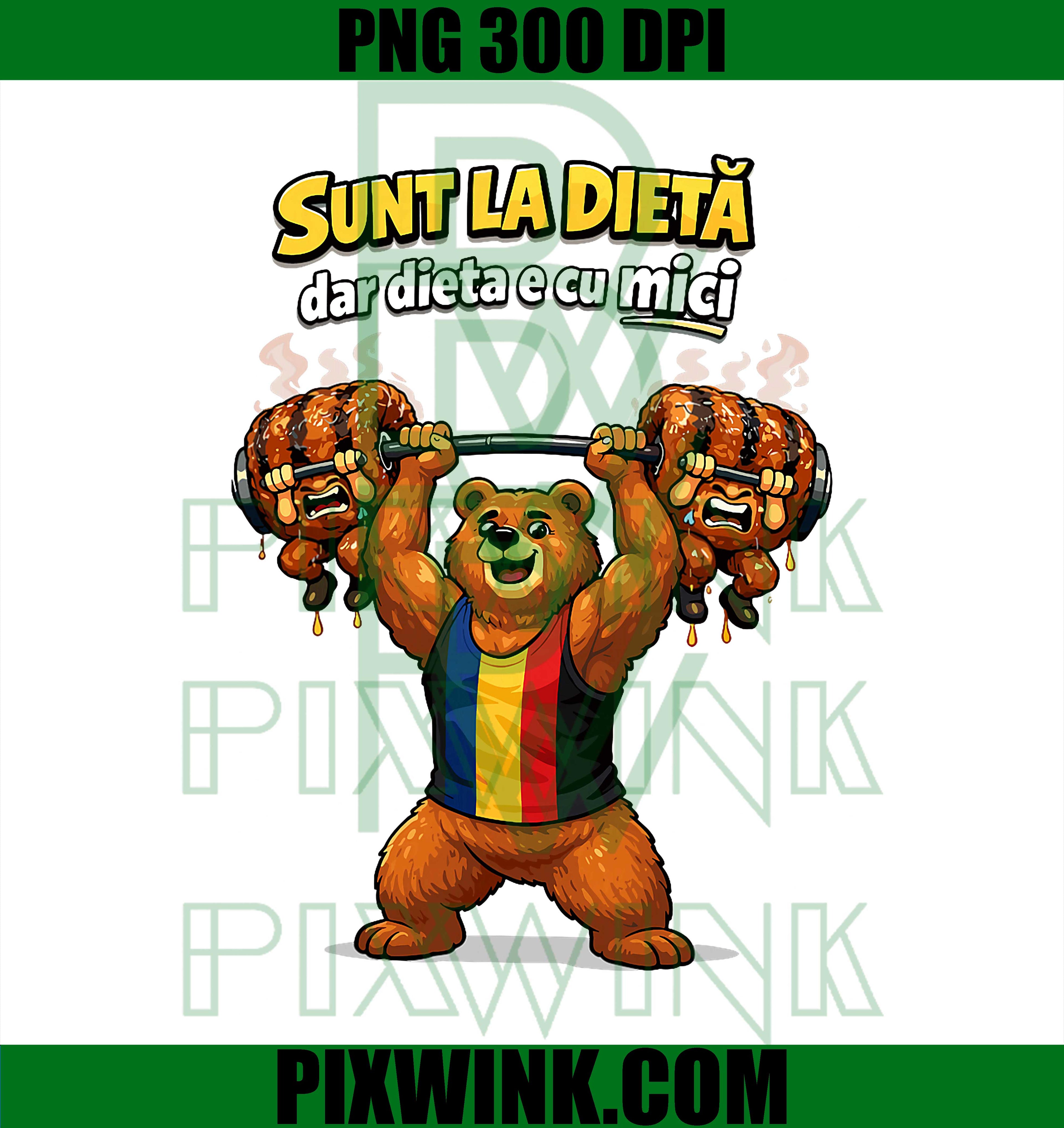 Romanian Mici Diet Gym Bear PNG, Funny Romania Flag Fitness Graphic PNG