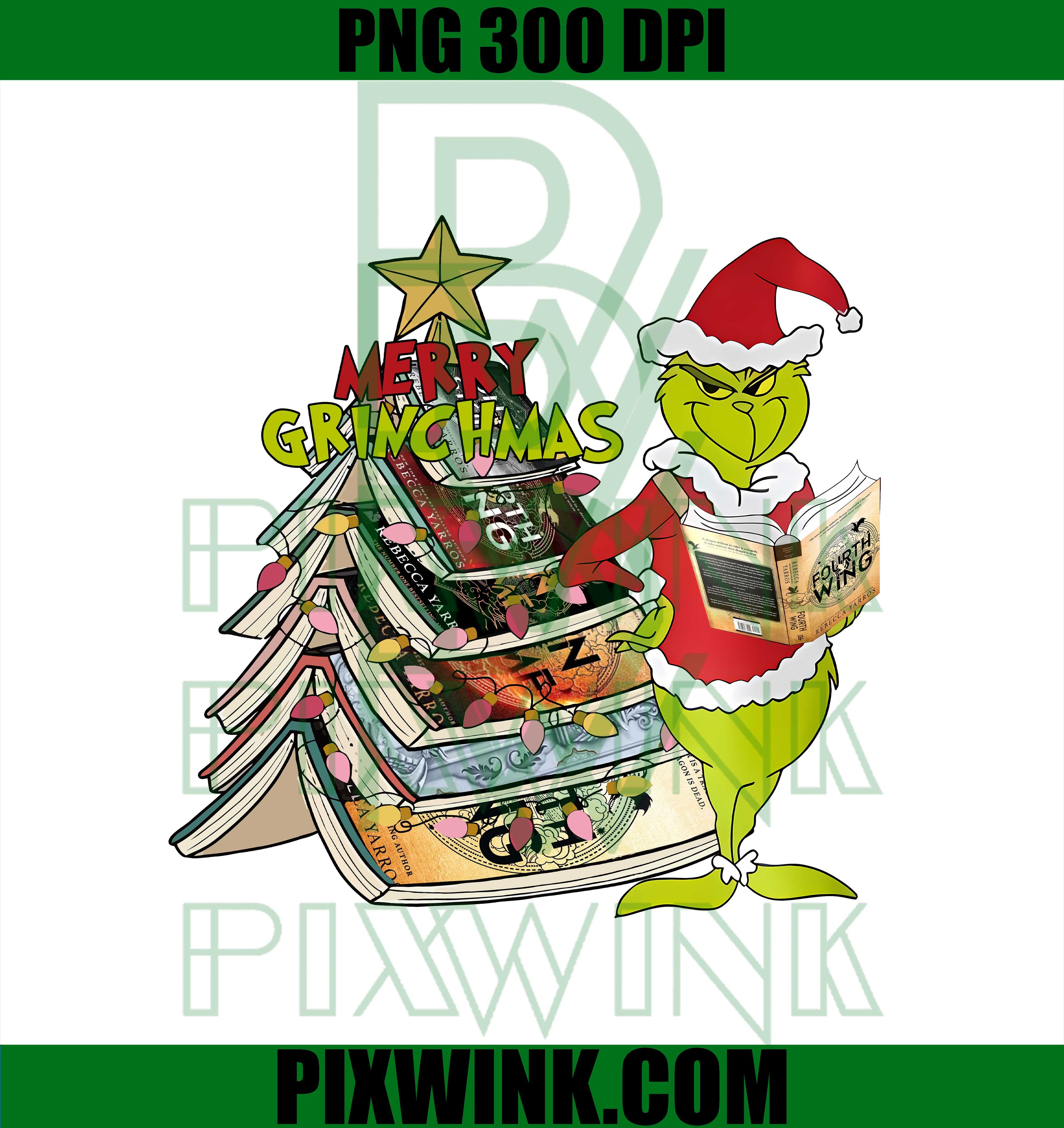 Merry Grinchmas PNG, Santa Grinch Fourth Wing PNG, Christmas Tree Book PNG