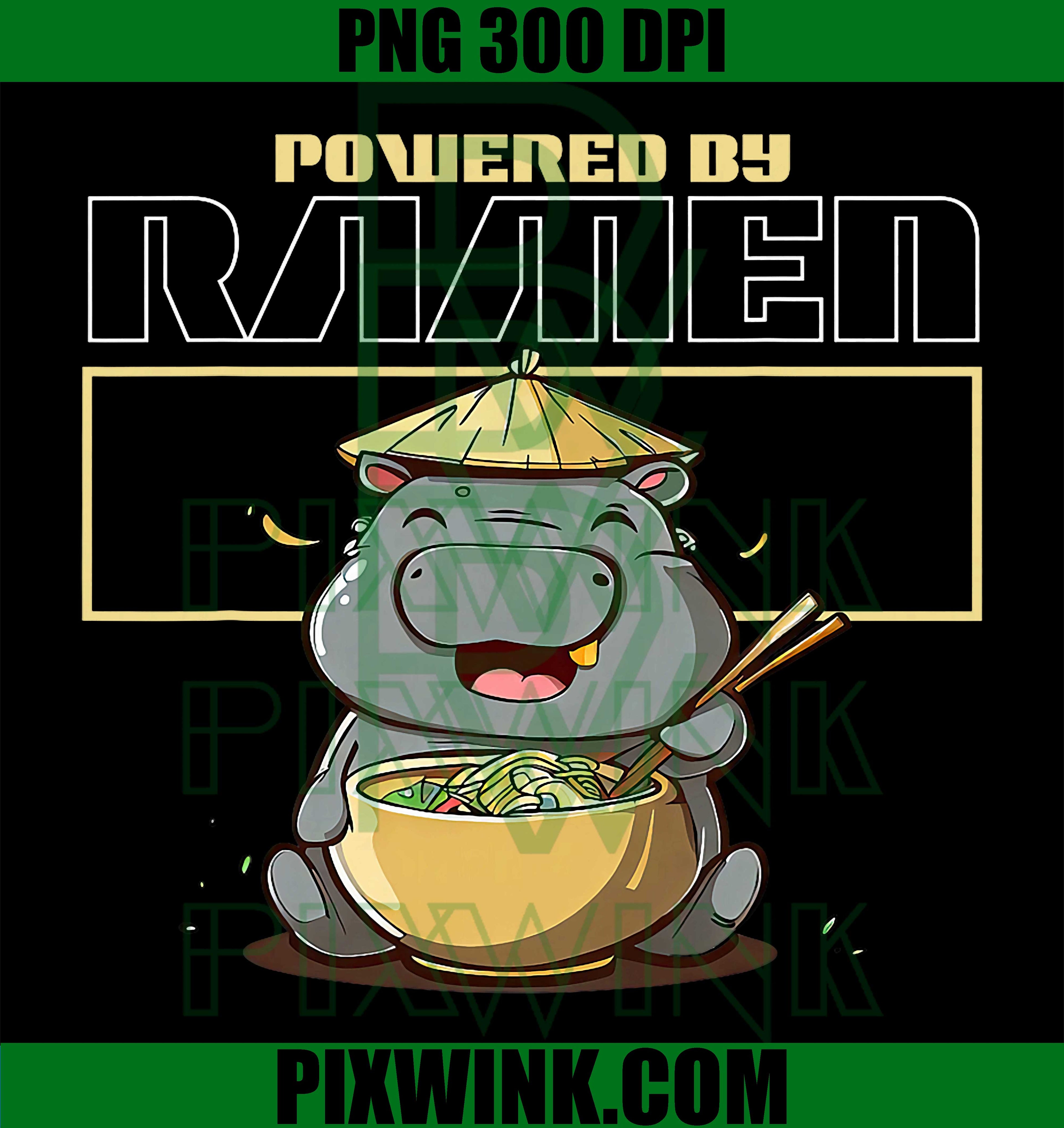 Powered By Ramen Hippo PNG, Cute Ramen Animal Design PNG