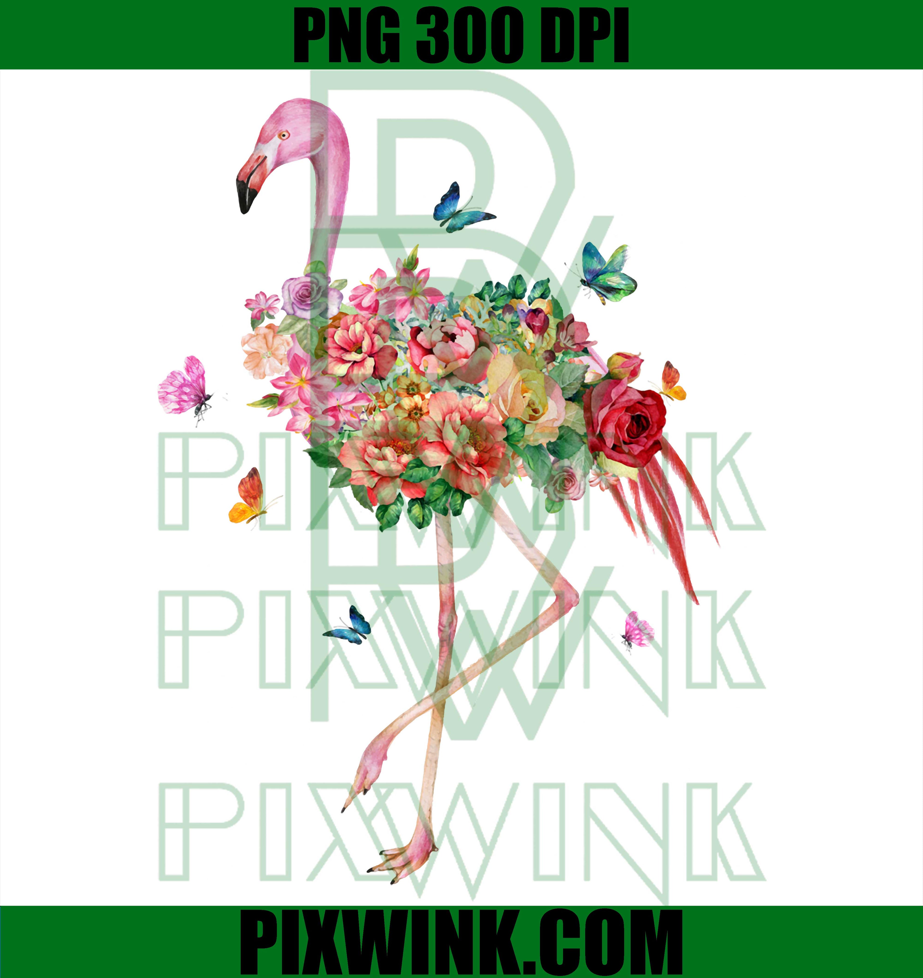 Pink Flamingo Watercolor PNG, Hawaiian Flowers Tropical Lover PNG