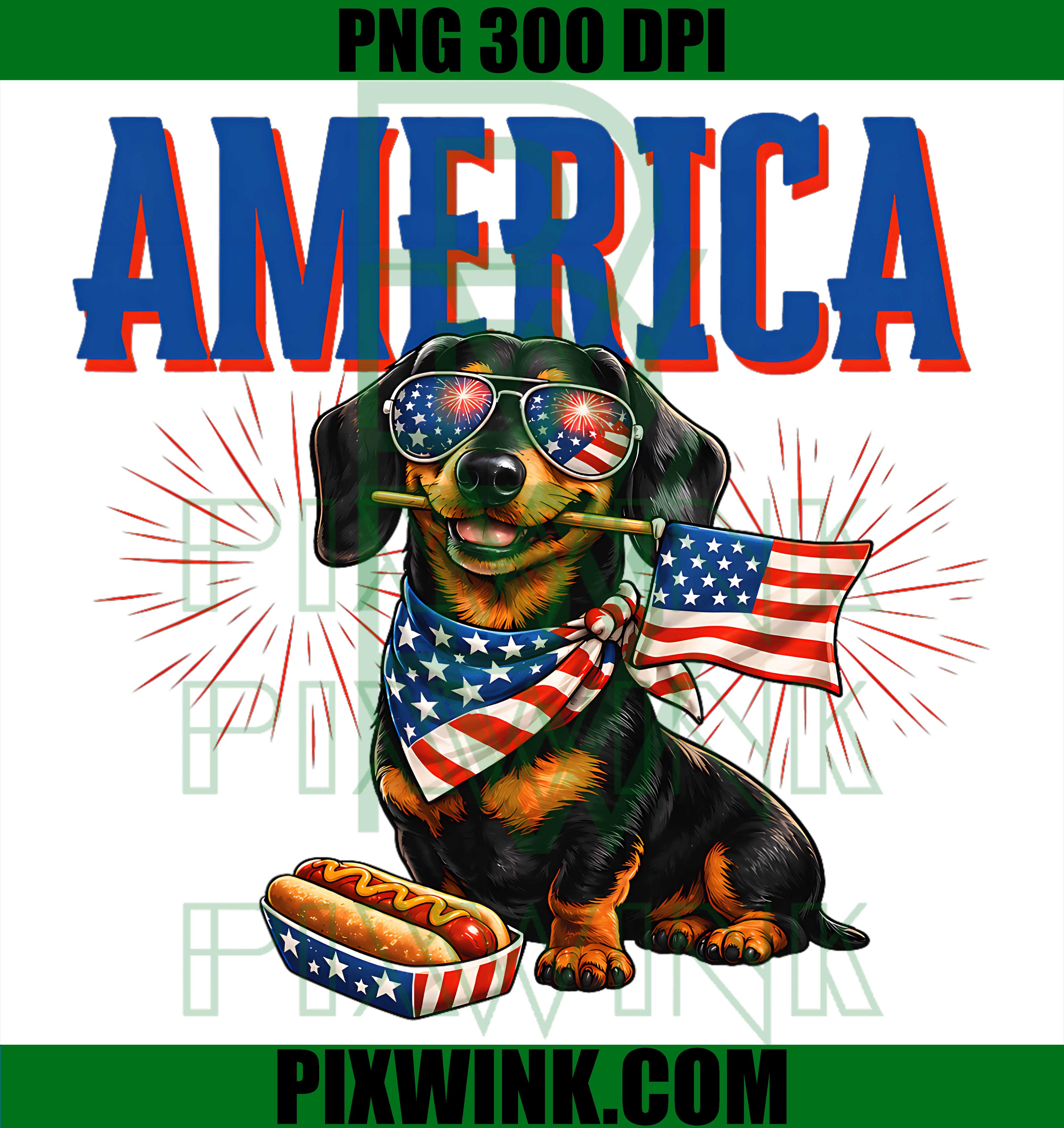 Dachshund Patriotic Fireworks PNG, America 250th Dog Design PNG