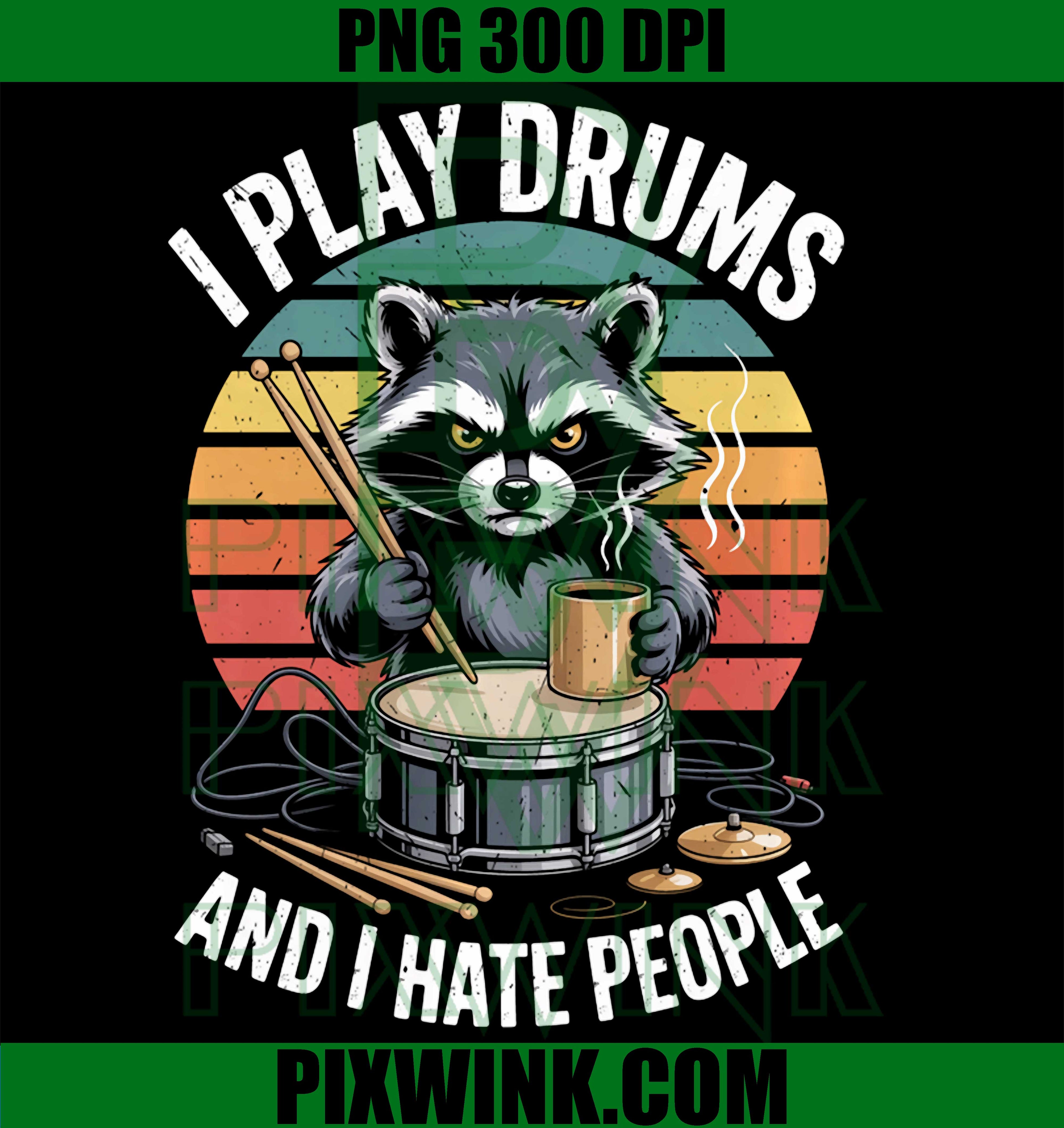 Funny Raccoon Drummer – Music Lover Retro Band PNG