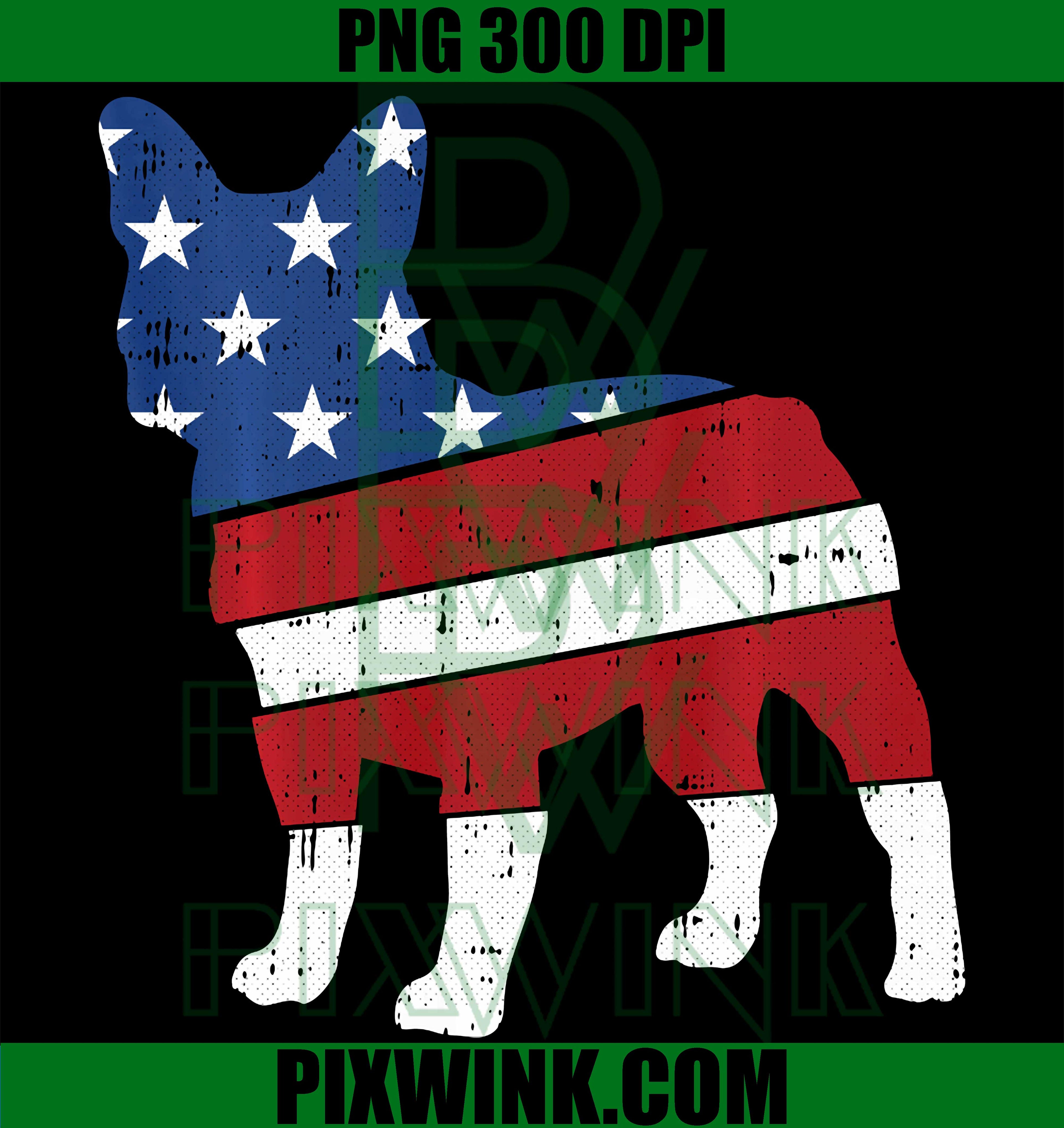 French Bulldog 4th July PNG, Cute Frenchie American Flag Dog PNG