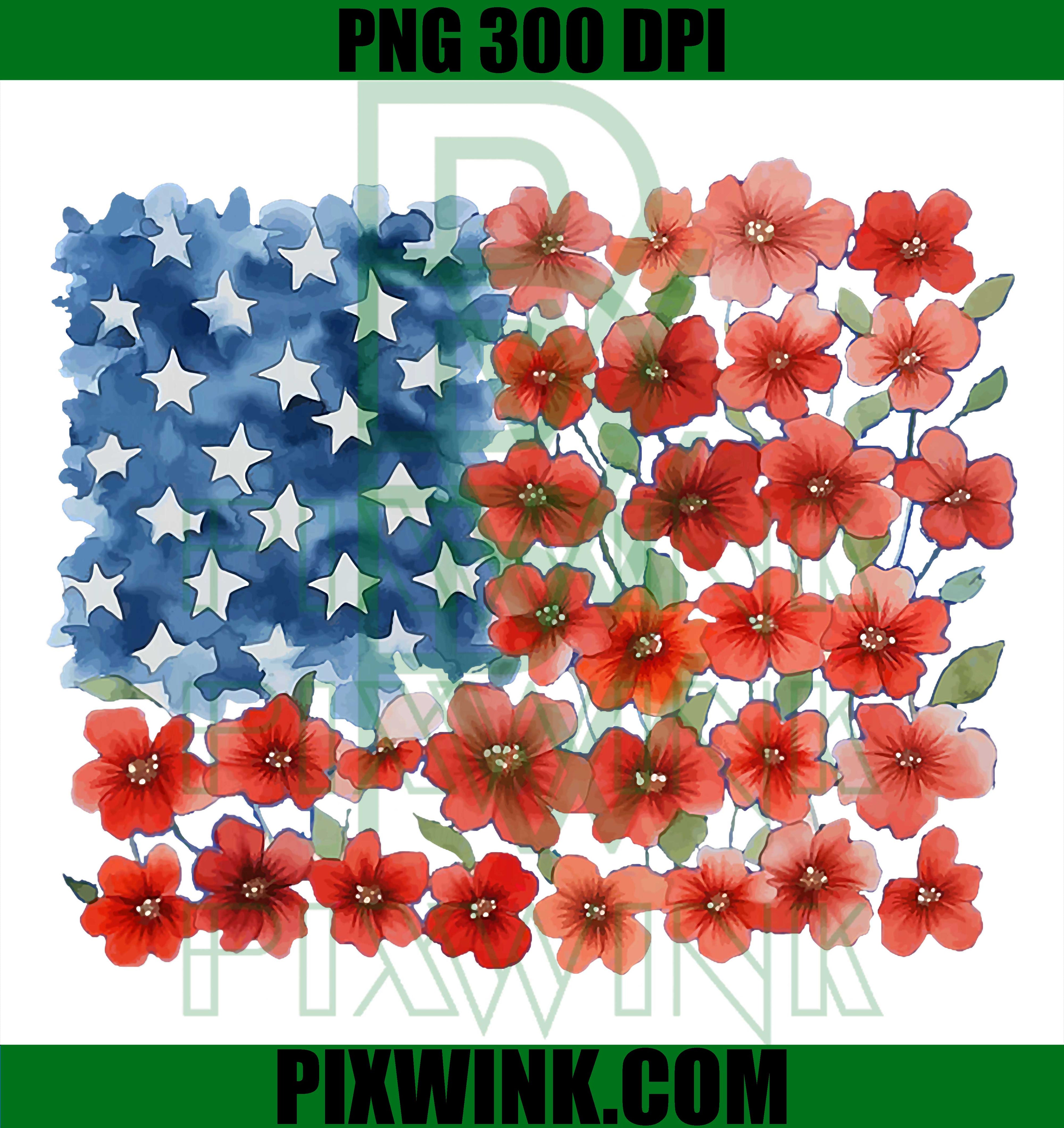 Floral American Flag Patriotic Flower PNG, 4th Of July Cute Girly PNG