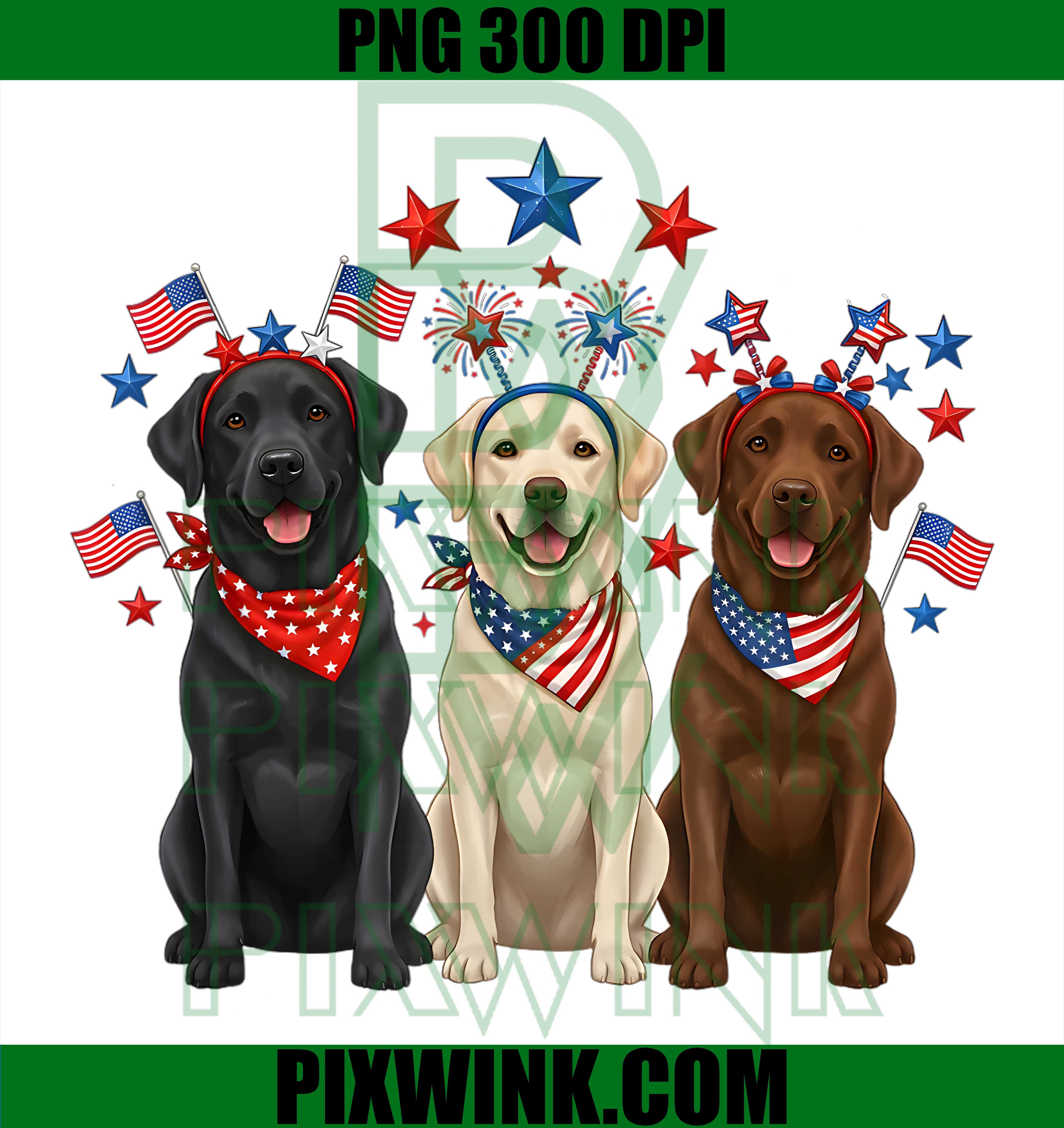 Three Labrador Retrievers Patriotic PNG, 4th of July Dog Lover PNG